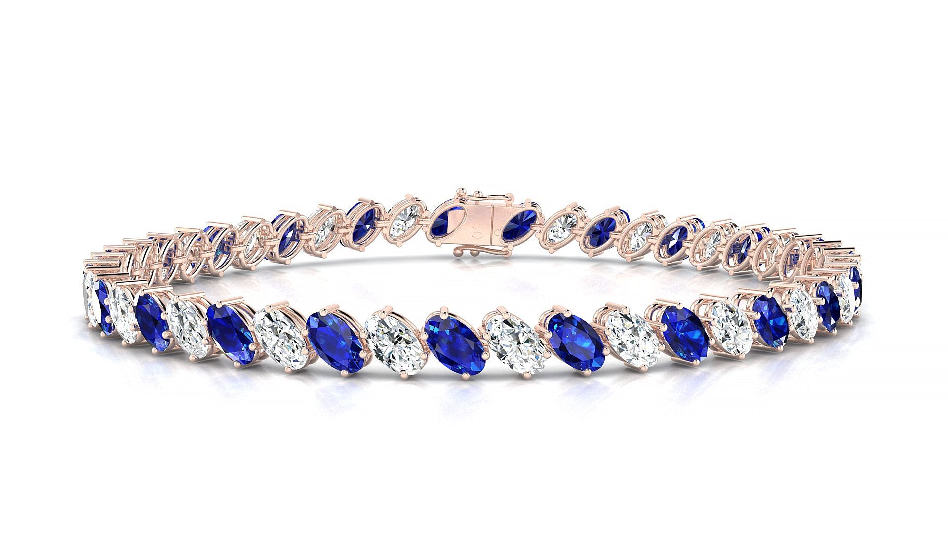 Nîmes 1-1 | 18k Rose Gold 5 x 3 mm Oval Natural Sapphire & Diamond Tennis Bracelet