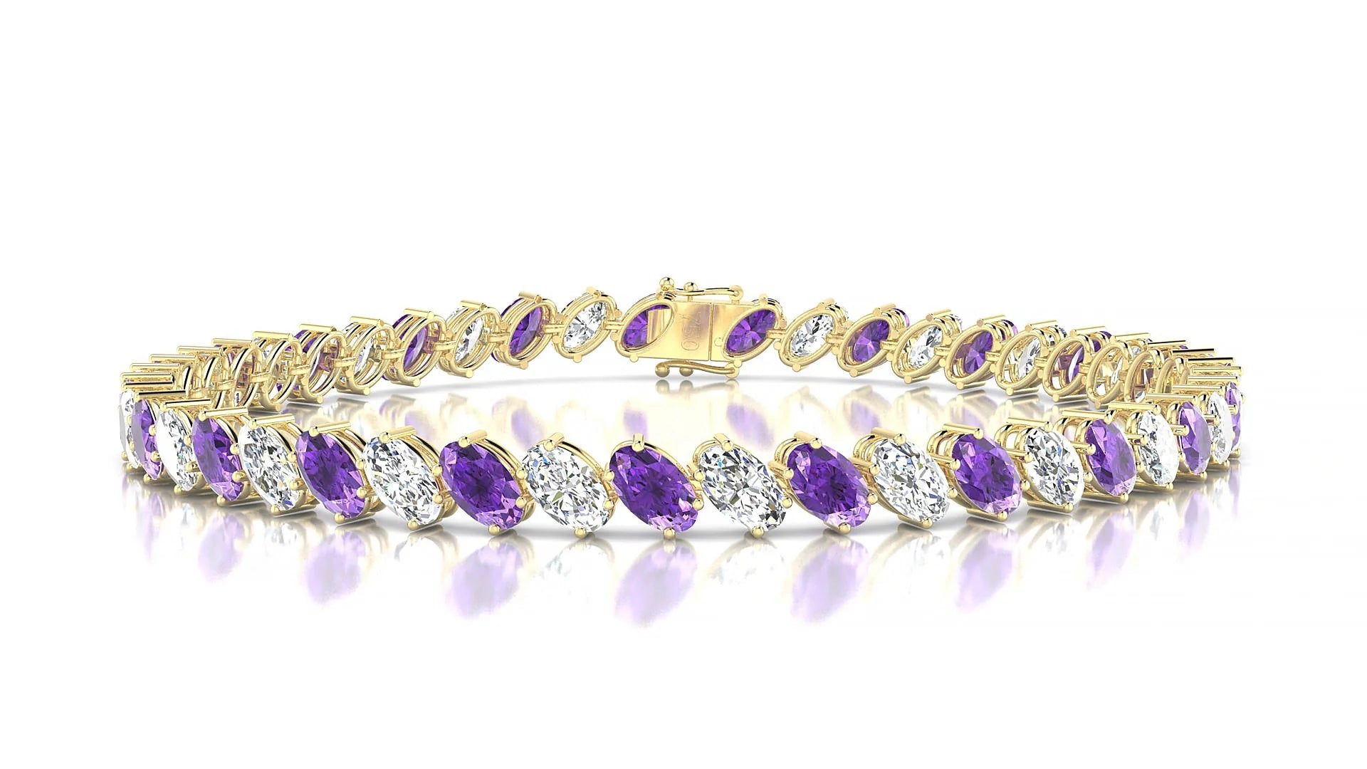 Nîmes 1-1 | 18k Yellow Gold 5 x 3 mm Oval Natural Amethyst & Diamond Tennis Bracelet