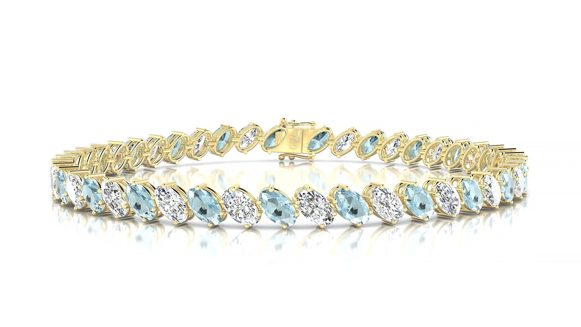 Nîmes 1-1 | 18k Yellow Gold 5 x 3 mm Oval Natural Aquamarine & Diamond Tennis Bracelet