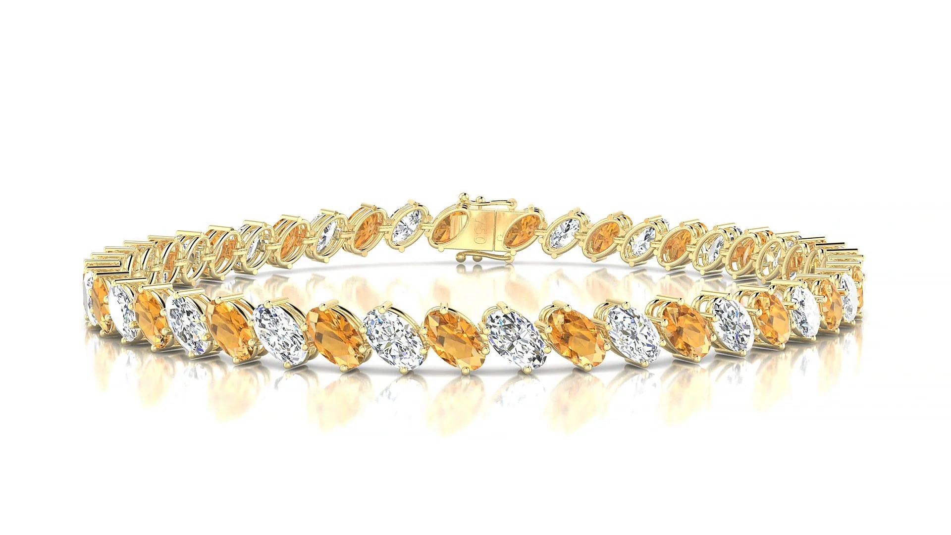 Nîmes 1-1 | 18k Yellow Gold 5 x 3 mm Oval Natural Citrine & Diamond Tennis Bracelet