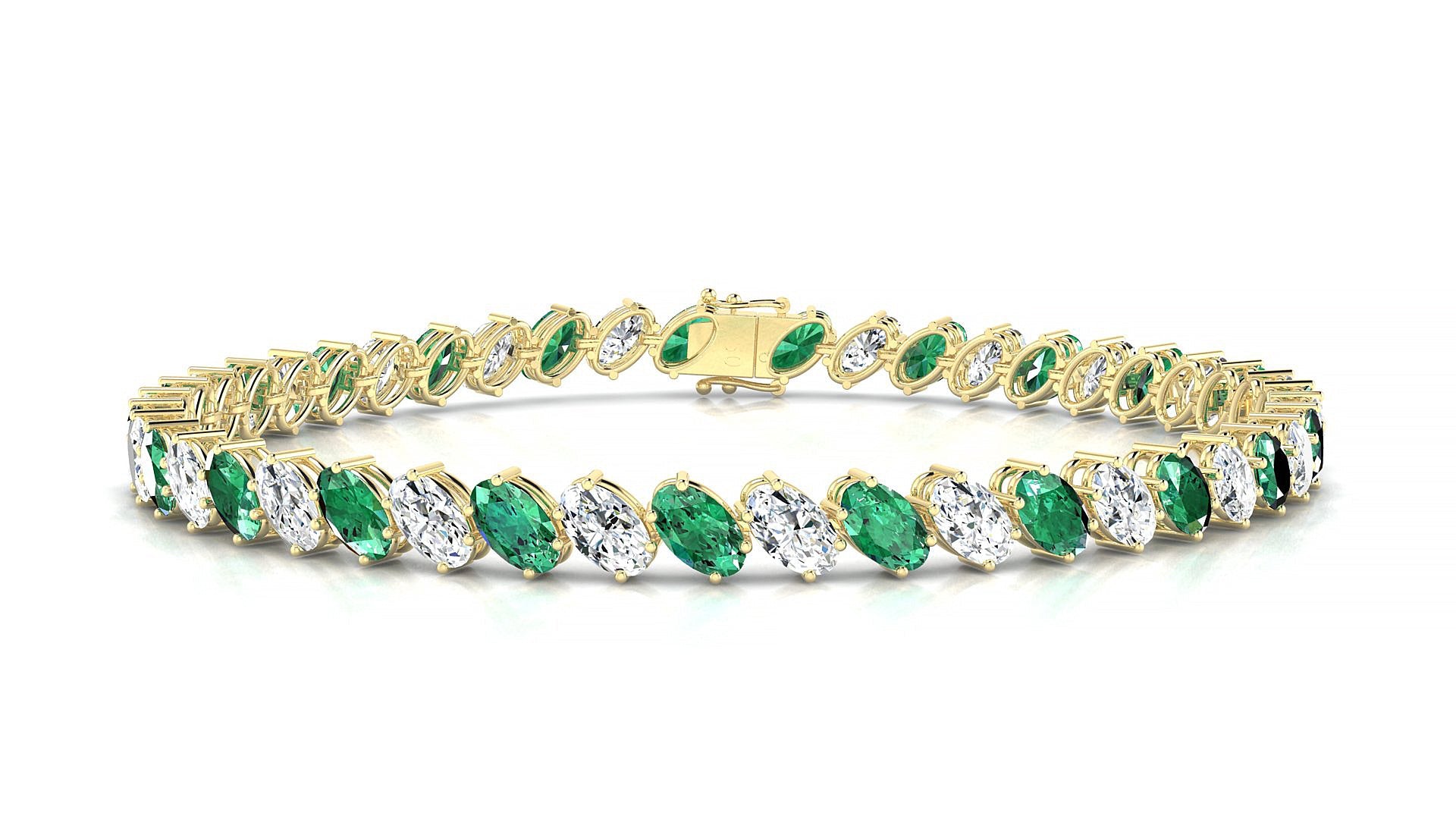 Nîmes 1-1 | 18k Yellow Gold 5 x 3 mm Oval Natural Emerald & Diamond Tennis Bracelet