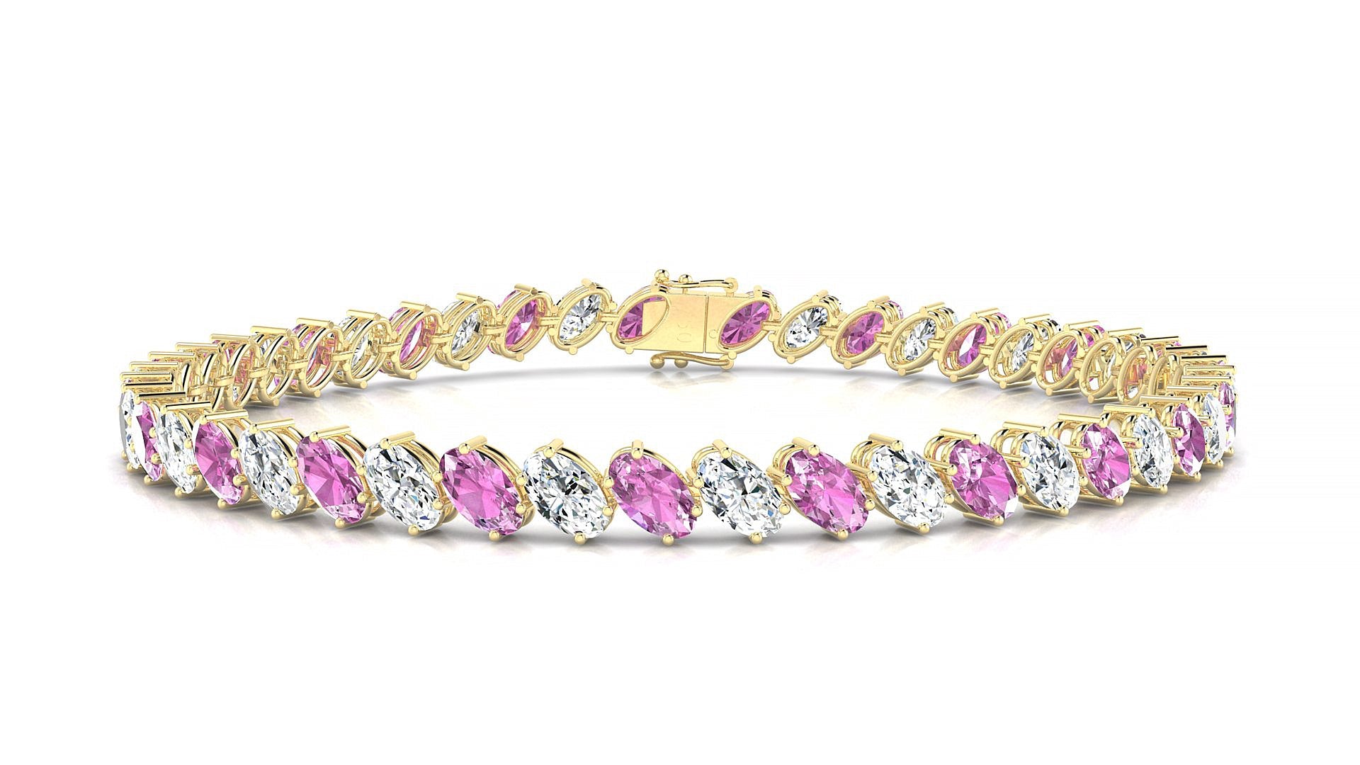 Nîmes 1-1 | 18k Yellow Gold 5 x 3 mm Oval Natural Pink Sapphire & Diamond Tennis Bracelet