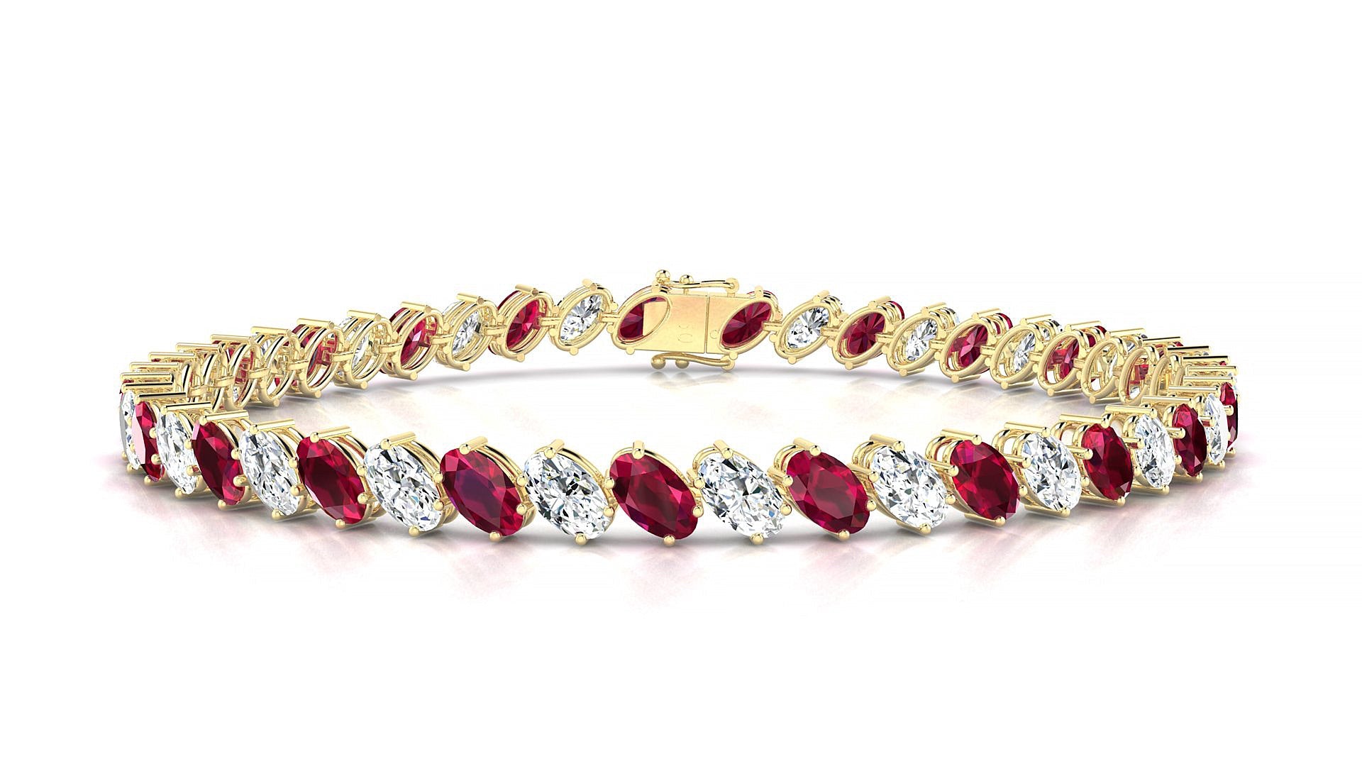 Nîmes 1-1 | 18k Yellow Gold 5 x 3 mm Oval Natural Ruby & Diamond Tennis Bracelet