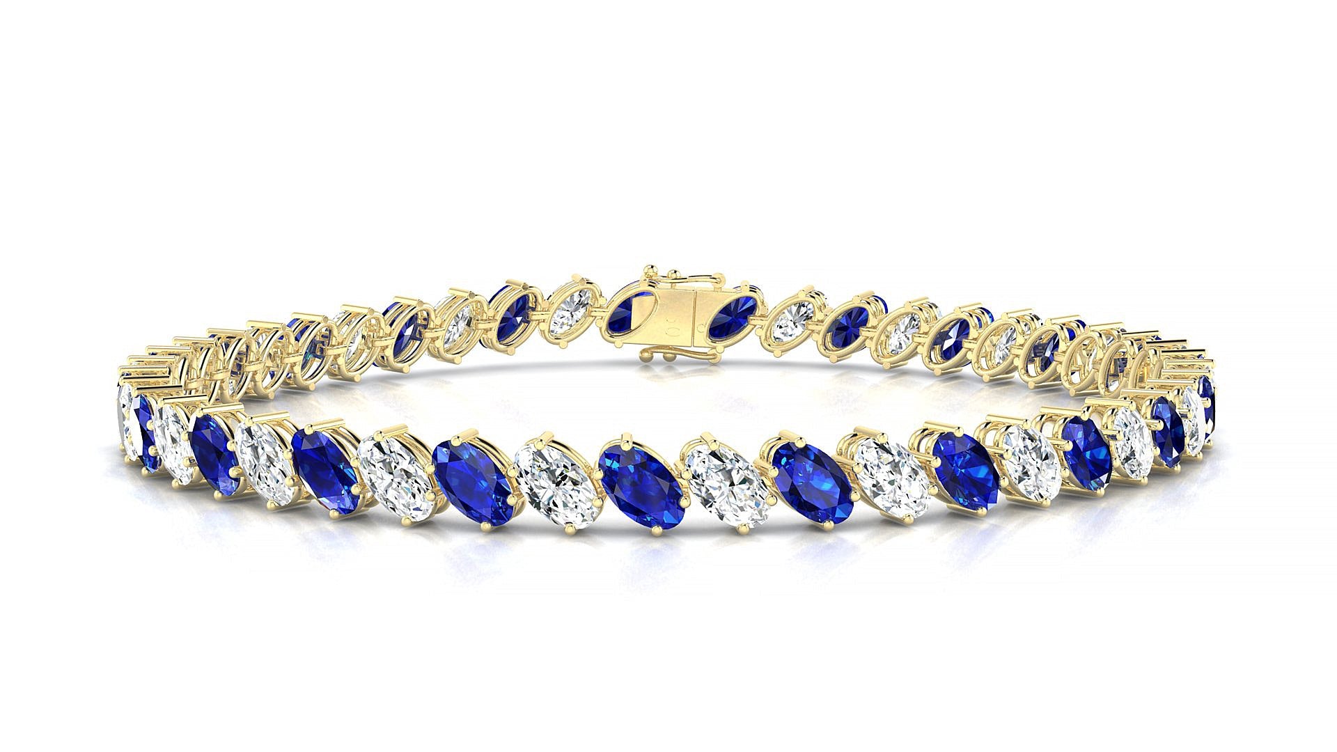 Nîmes 1-1 | 18k Yellow Gold 5 x 3 mm Oval Natural Sapphire & Diamond Tennis Bracelet