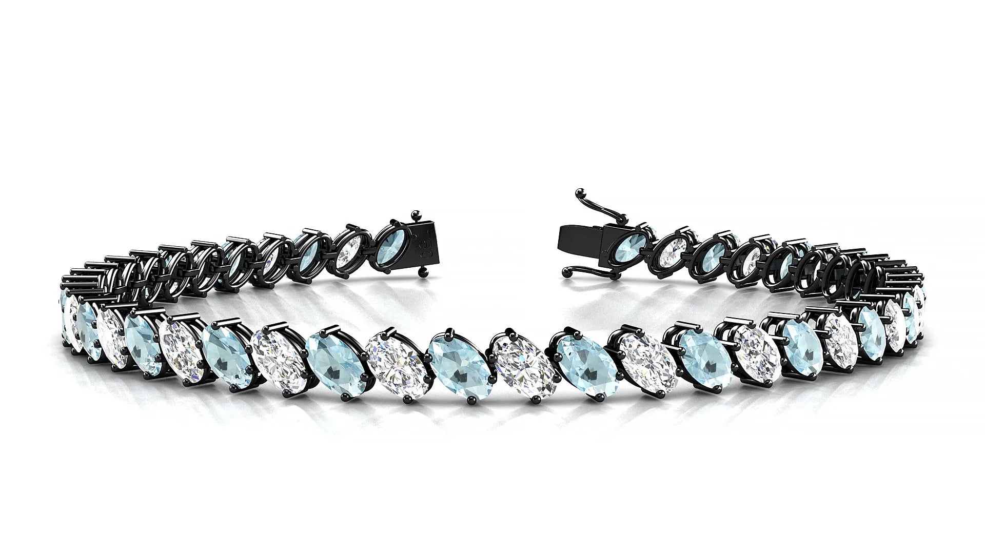 Nîmes 1-1 | 18k Black Gold 5 x 3 mm Oval Natural Aquamarine & Diamond Tennis Bracelet
