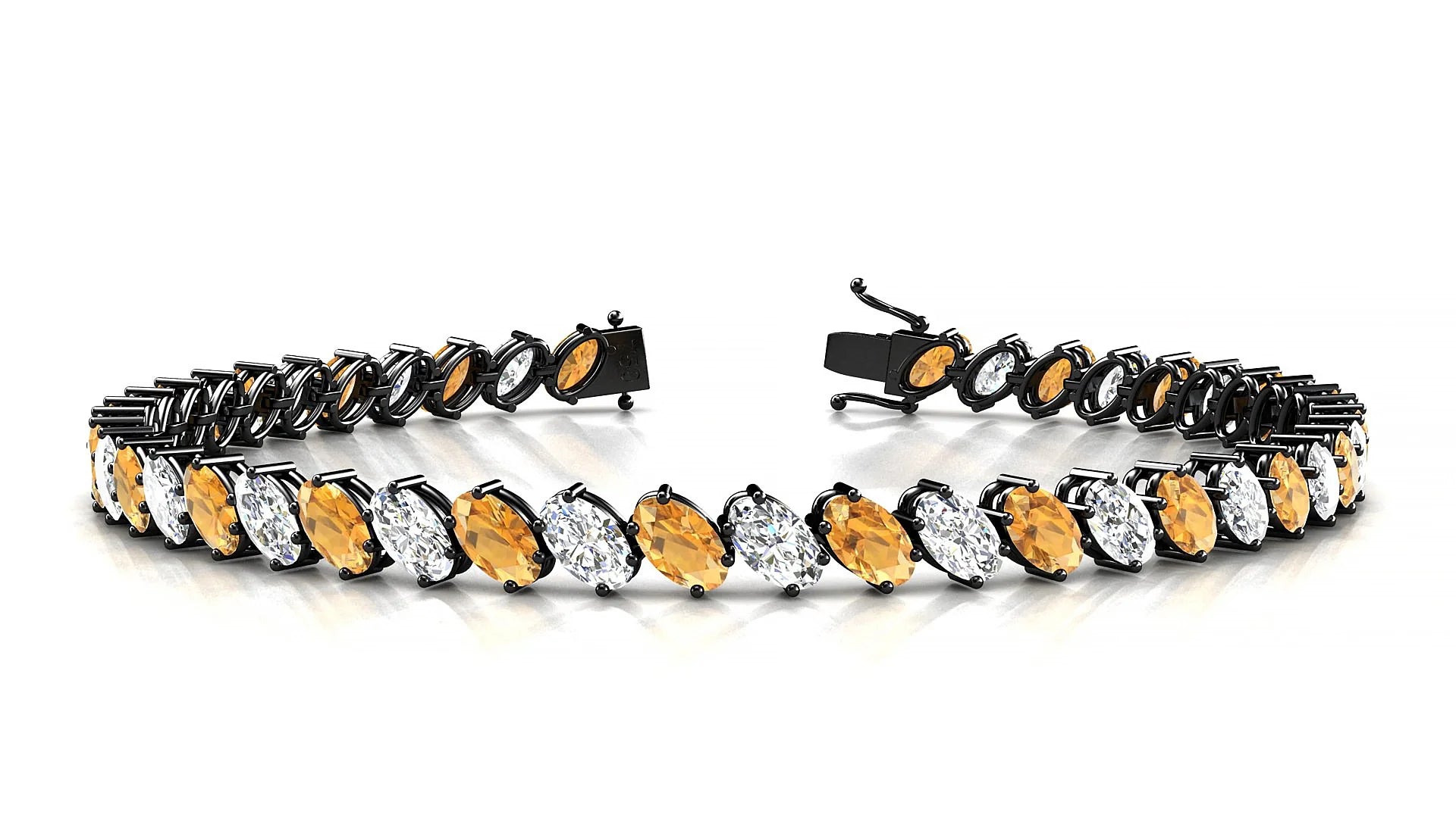 Nîmes 1-1 | 18k Black Gold 5 x 3 mm Oval Natural Citrine & Diamond Tennis Bracelet