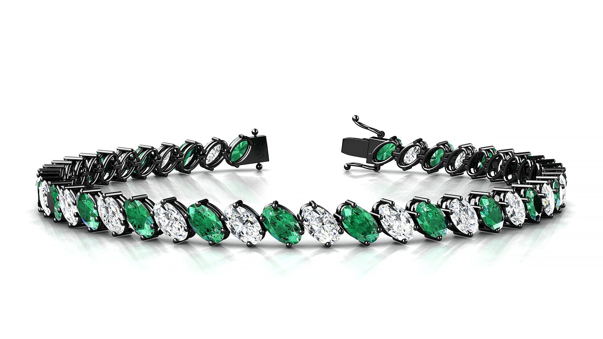 Nîmes 1-1 | 18k Black Gold 5 x 3 mm Oval Natural Emerald & Diamond Tennis Bracelet