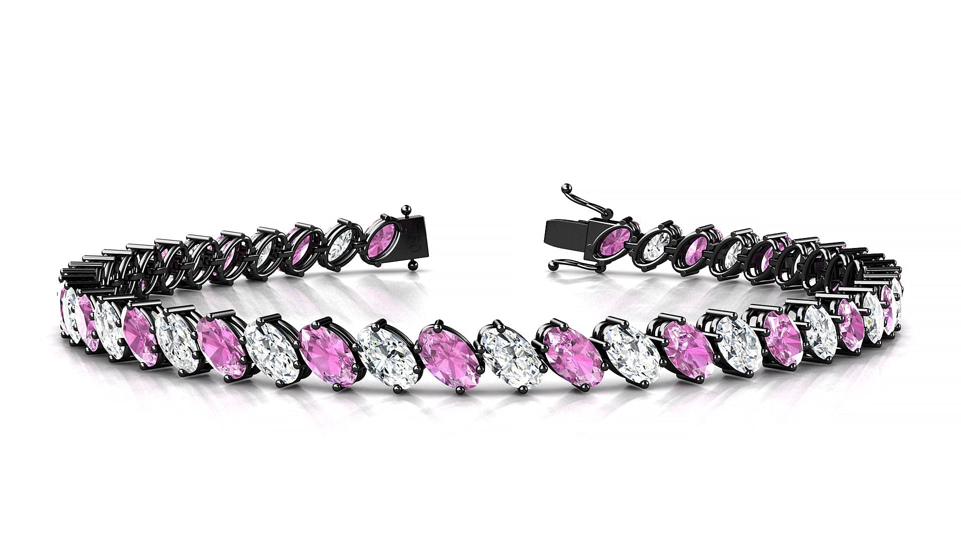 Nîmes 1-1 | 18k Black Gold 5 x 3 mm Oval Natural Pink Sapphire & Diamond Tennis Bracelet