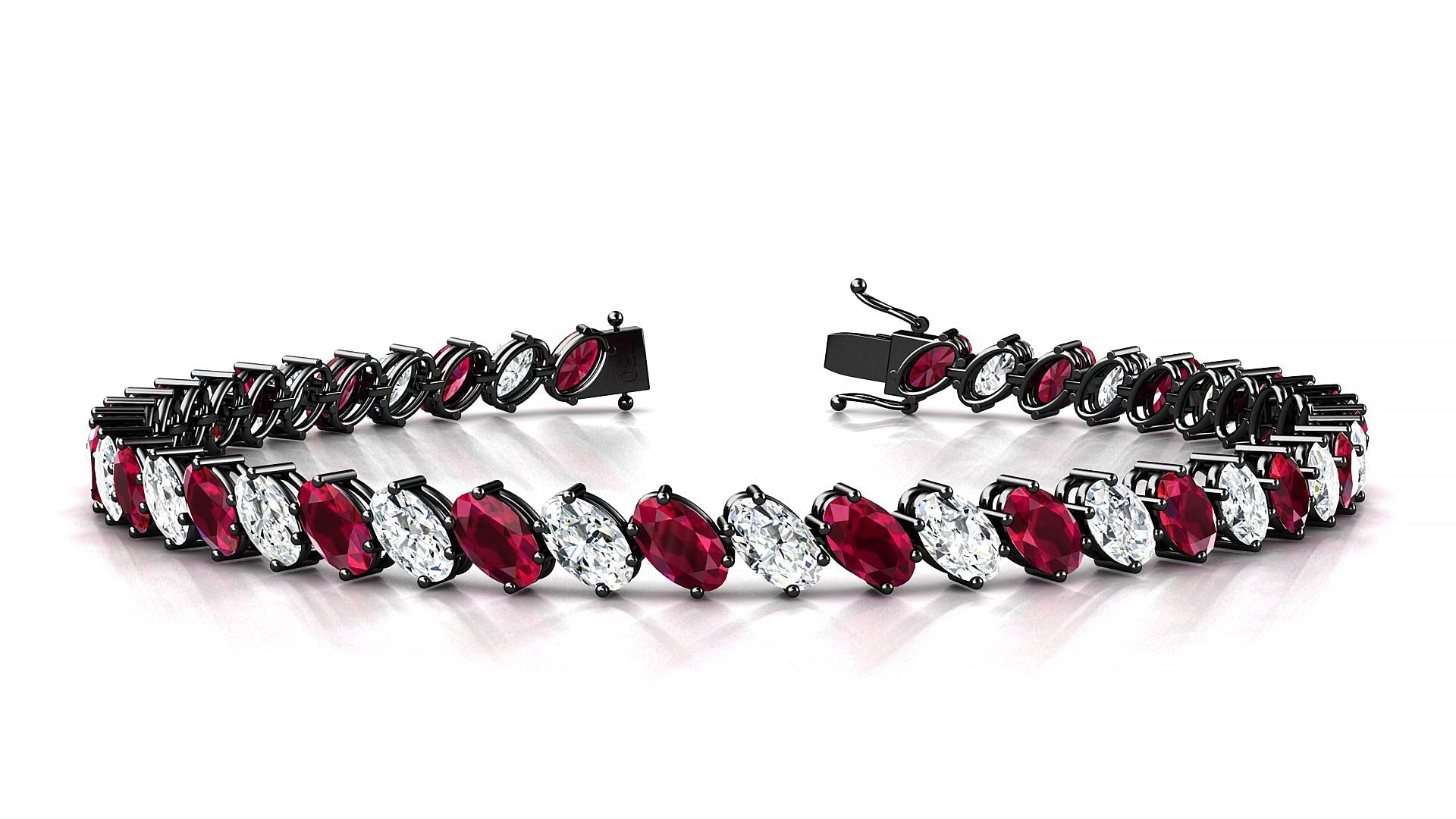 Nîmes 1-1 | 18k Black Gold 5 x 3 mm Oval Natural Ruby & Diamond Tennis Bracelet