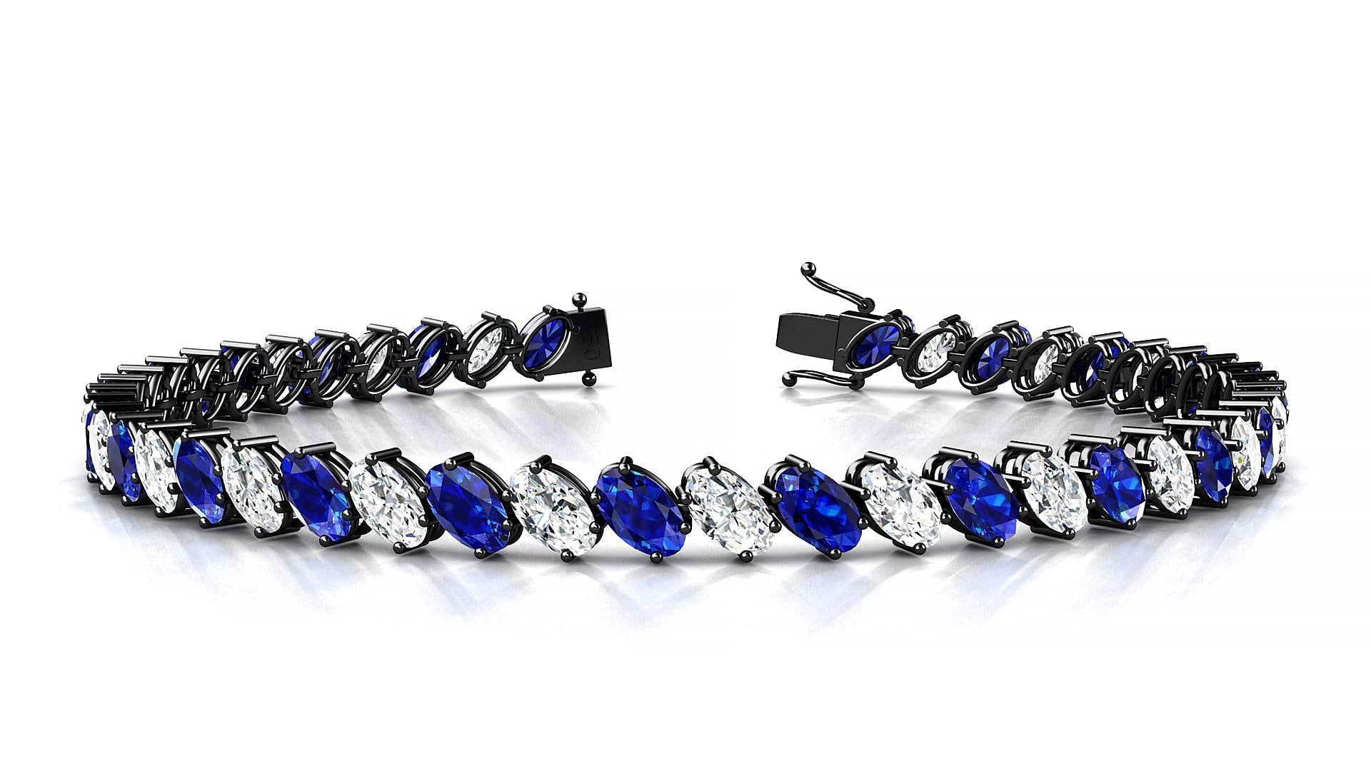 Nîmes 1-1 | 18k Black Gold 5 x 3 mm Oval Natural Sapphire & Diamond Tennis Bracelet