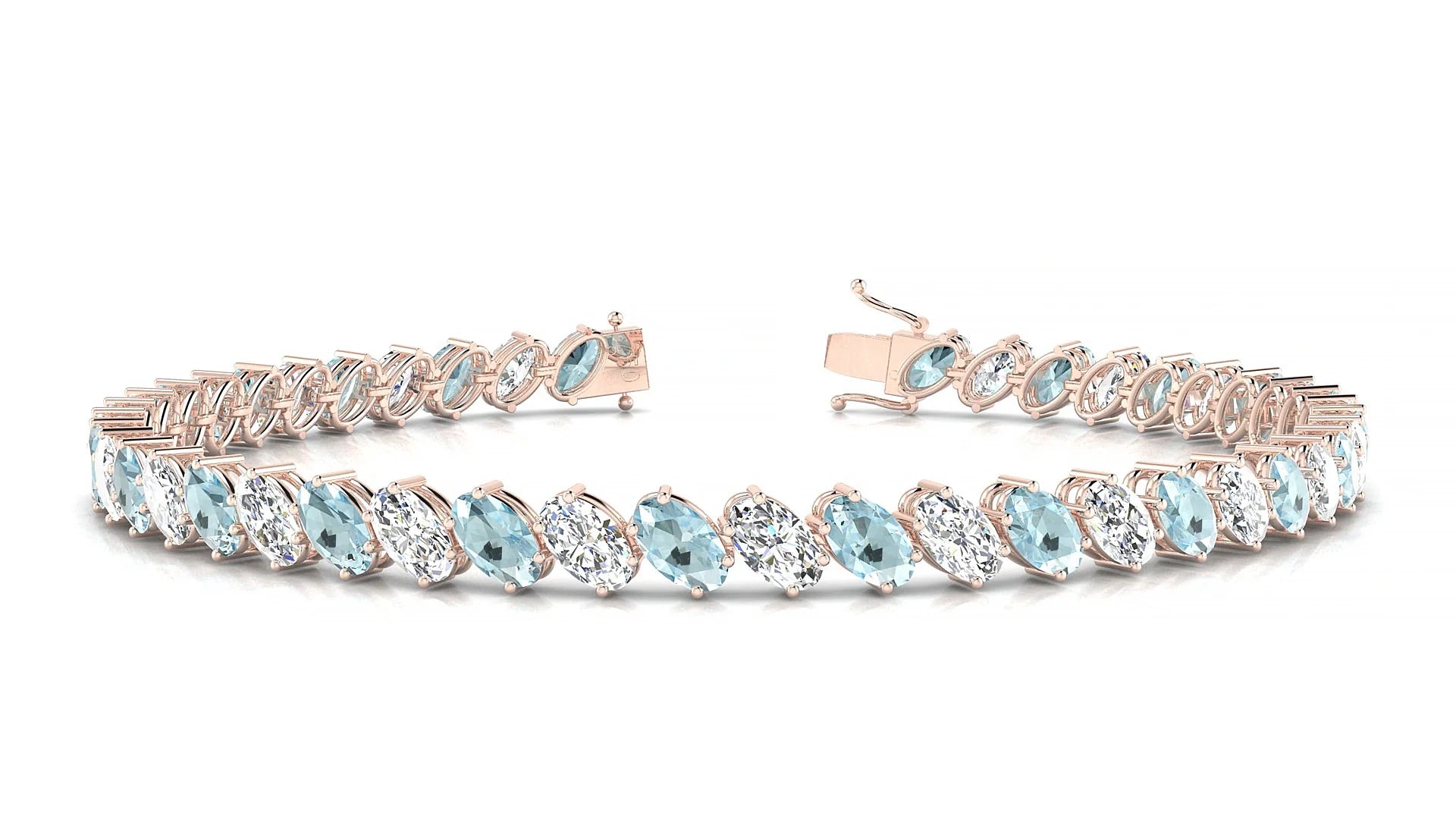 Nîmes 1-1 | 18k Rose Gold 5 x 3 mm Oval Natural Aquamarine & Diamond Tennis Bracelet