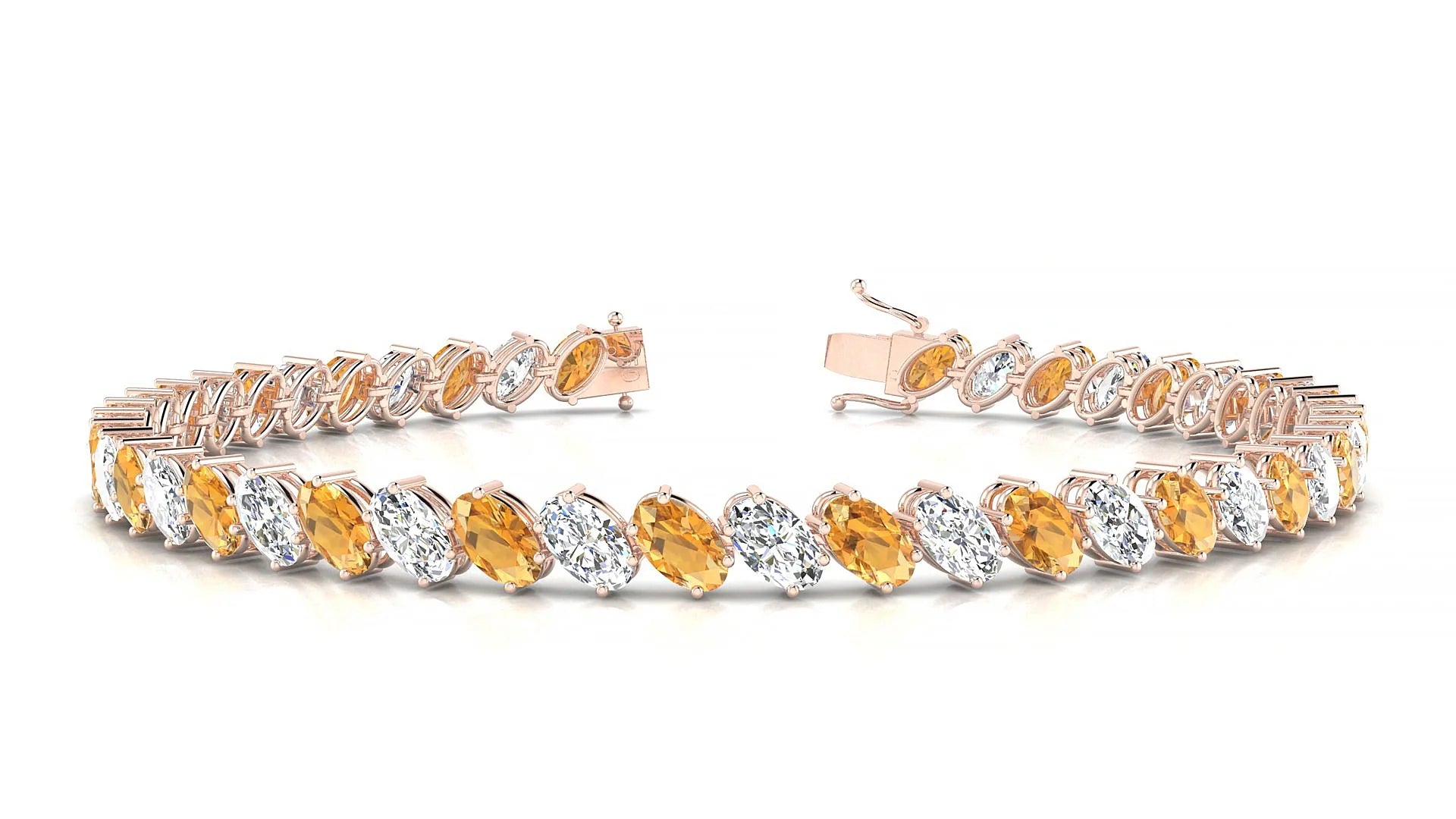 Nîmes 1-1 | 18k Rose Gold 5 x 3 mm Oval Natural Citrine & Diamond Tennis Bracelet