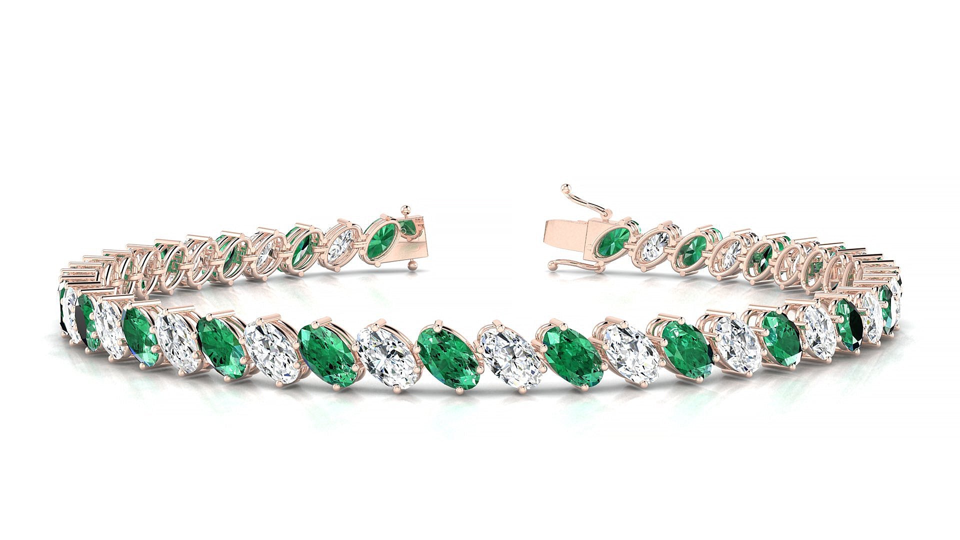 Nîmes 1-1 | 18k Rose Gold 5 x 3 mm Oval Natural Emerald & Diamond Tennis Bracelet