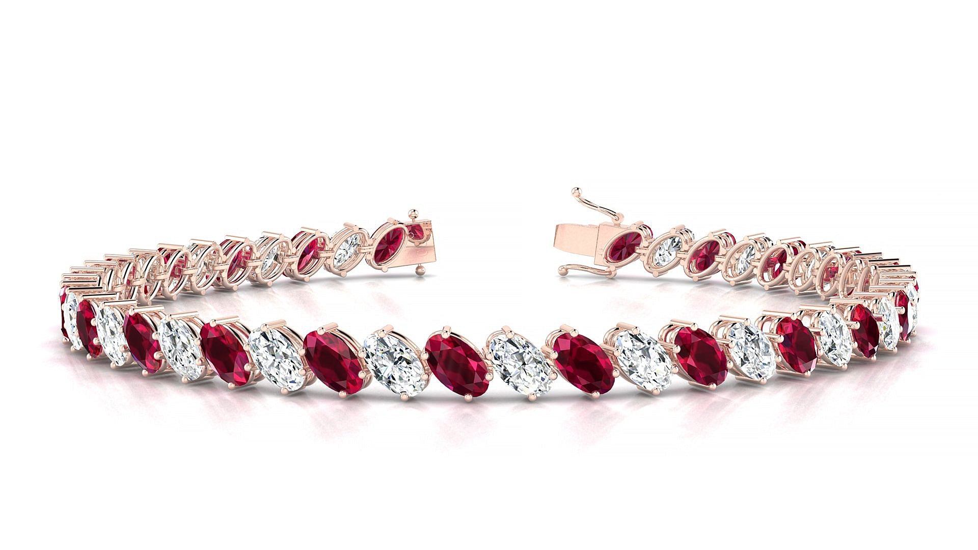 Nîmes 1-1 | 18k Rose Gold 5 x 3 mm Oval Natural Ruby & Diamond Tennis Bracelet
