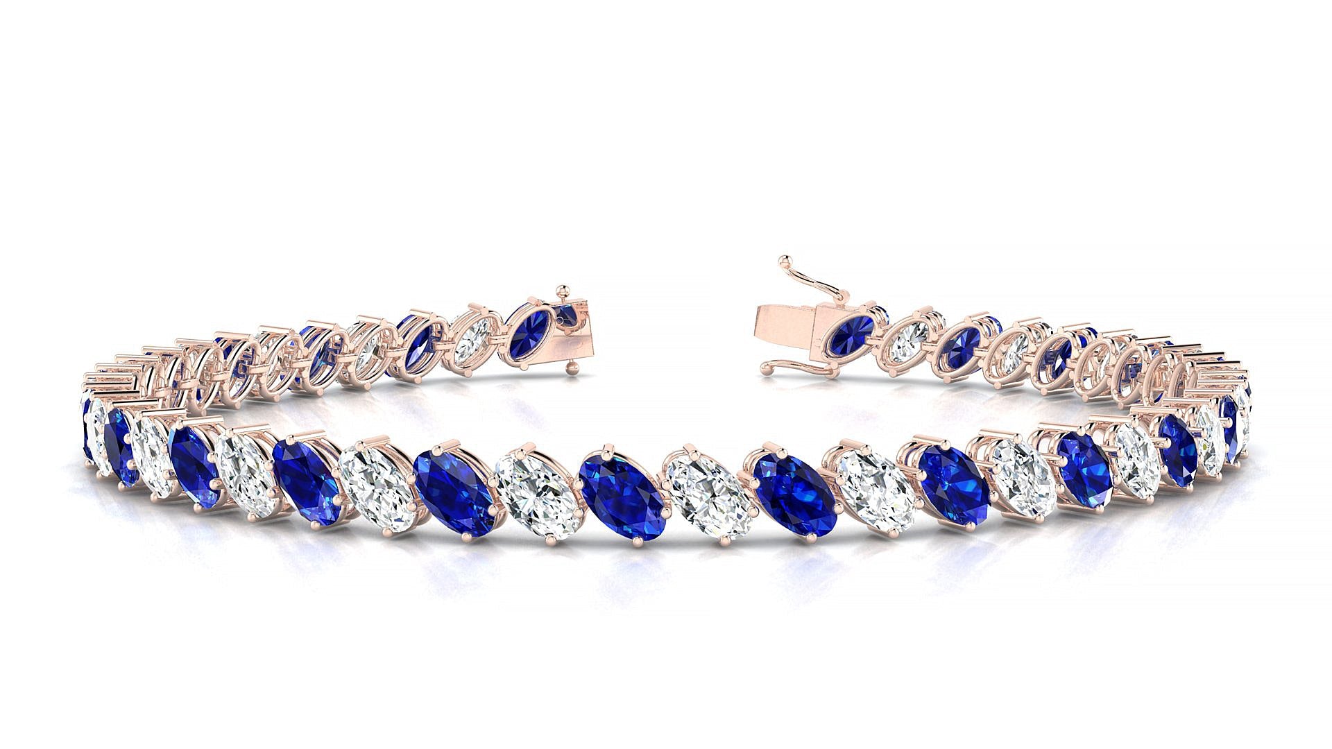 Nîmes 1-1 | 18k Rose Gold 5 x 3 mm Oval Natural Sapphire & Diamond Tennis Bracelet