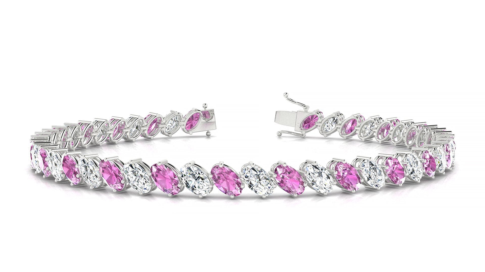 Nîmes 1-1 | 18k White Gold 5 x 3 mm Oval Natural Pink Sapphire & Diamond Tennis Bracelet