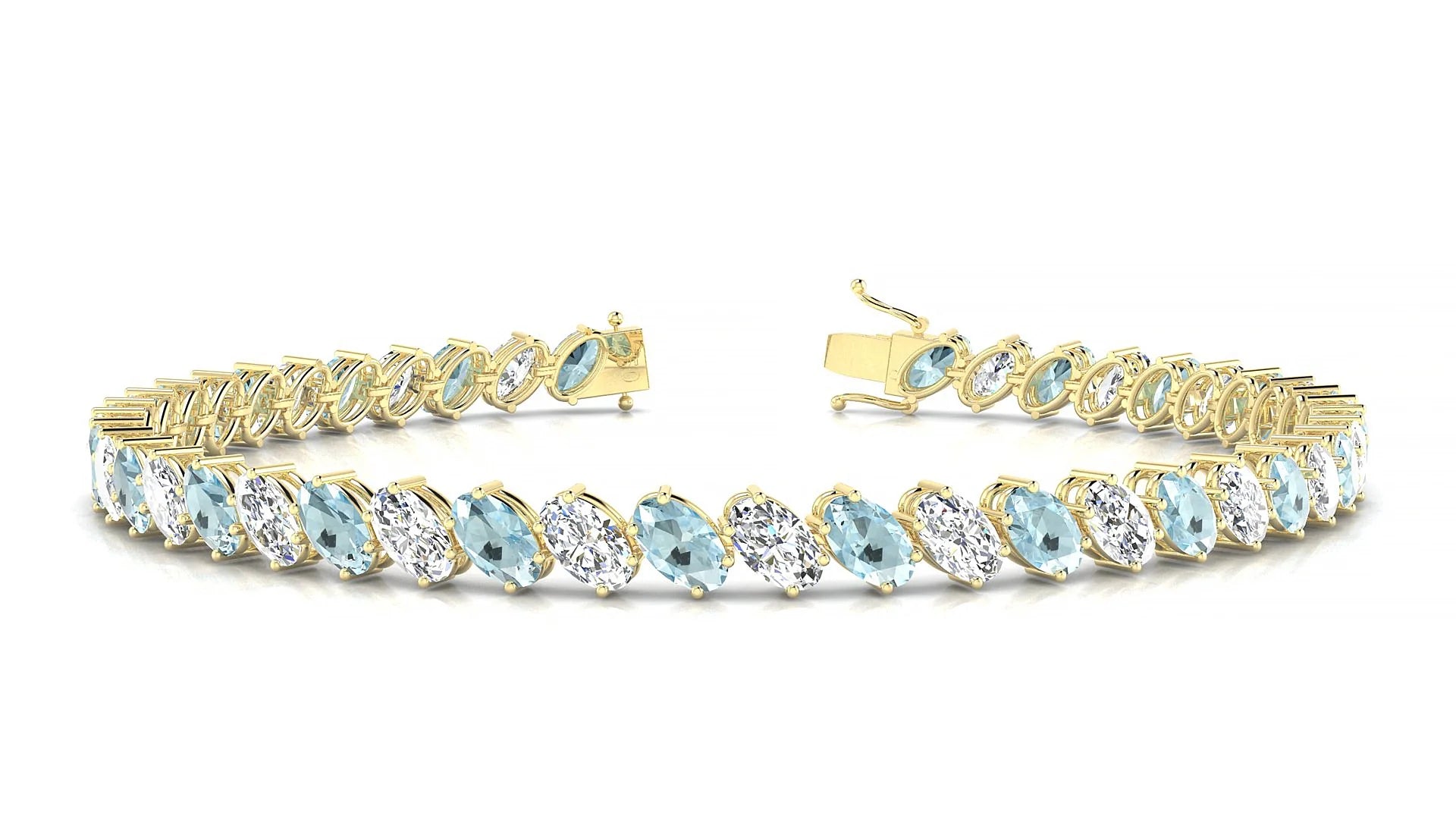 Nîmes 1-1 | 18k Yellow Gold 5 x 3 mm Oval Natural Aquamarine & Diamond Tennis Bracelet