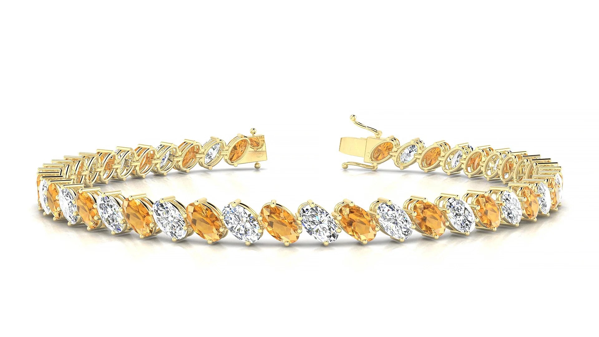 Nîmes 1-1 | 18k Yellow Gold 5 x 3 mm Oval Natural Citrine & Diamond Tennis Bracelet