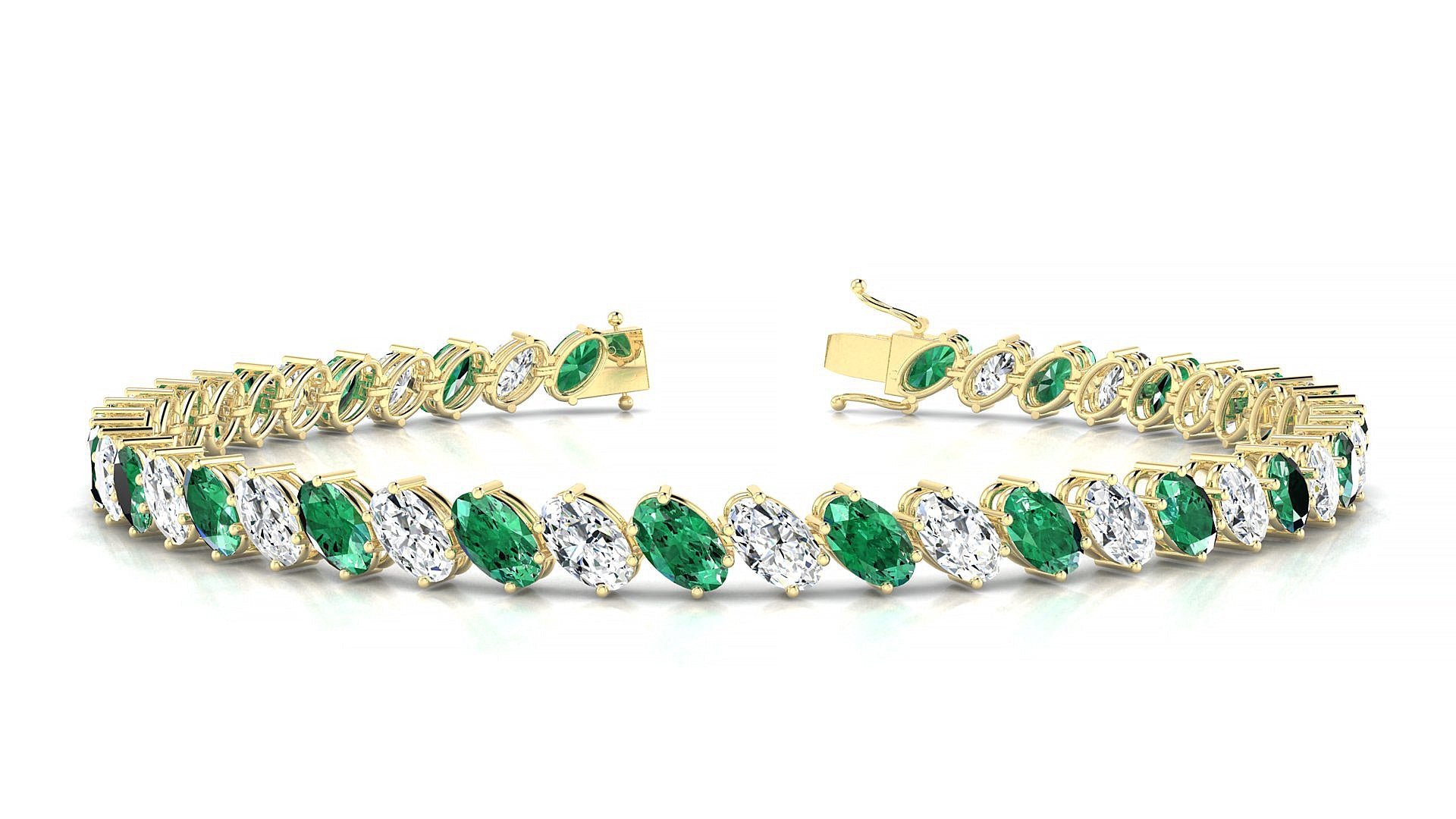 Nîmes 1-1 | 18k Yellow Gold 5 x 3 mm Oval Natural Emerald & Diamond Tennis Bracelet