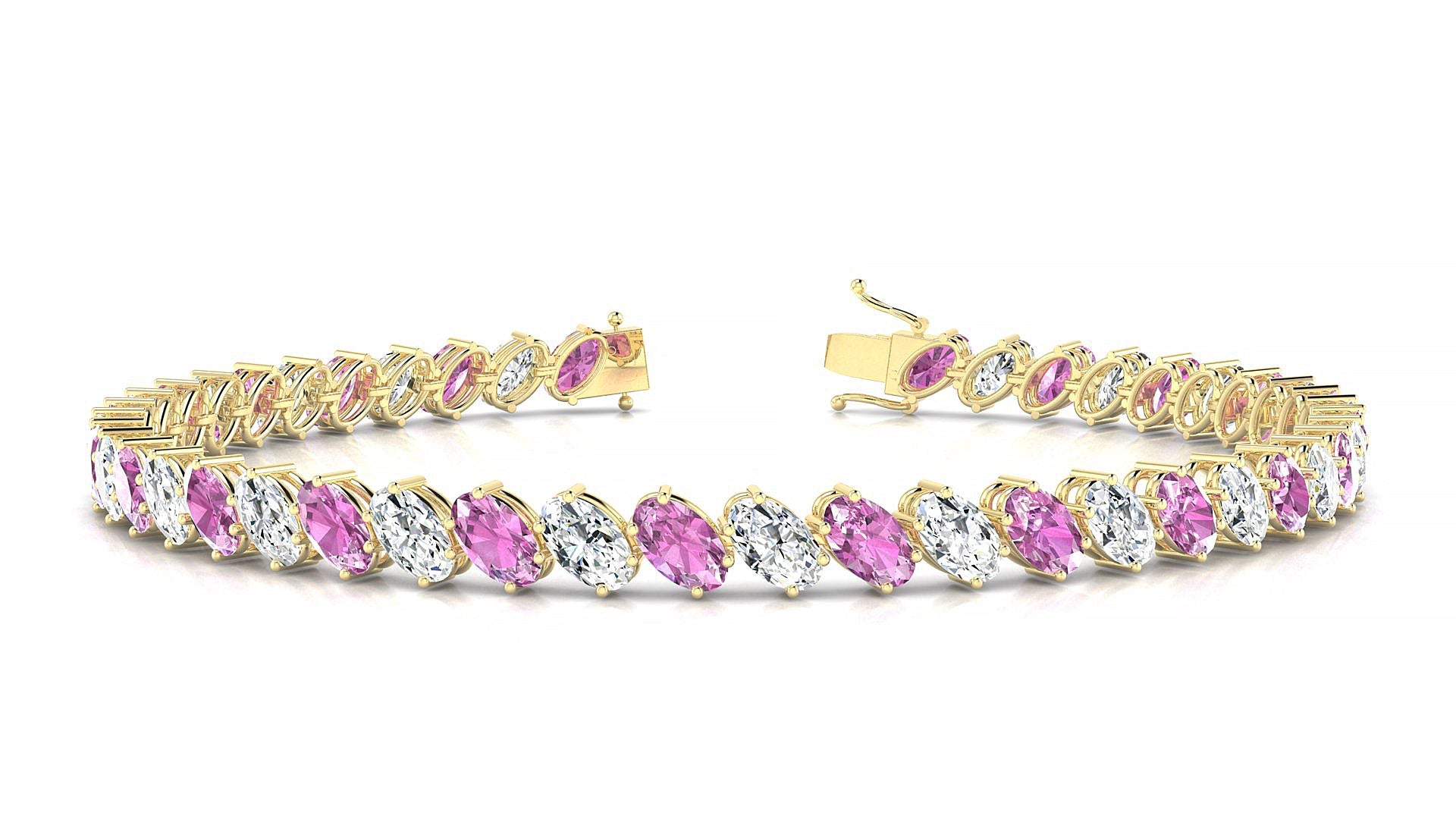 Nîmes 1-1 | 18k Yellow Gold 5 x 3 mm Oval Natural Pink Sapphire & Diamond Tennis Bracelet
