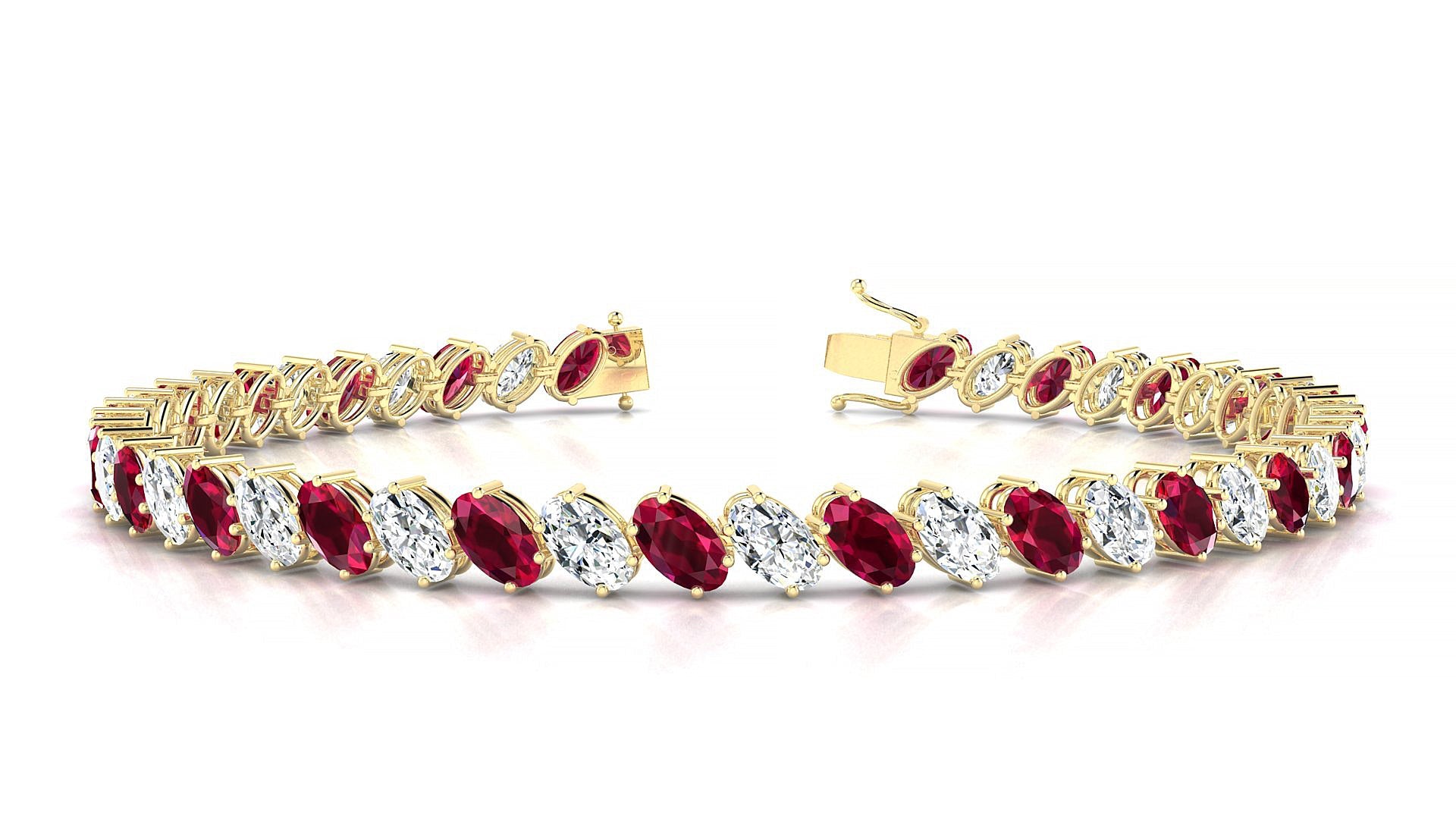 Nîmes 1-1 | 18k Yellow Gold 5 x 3 mm Oval Natural Ruby & Diamond Tennis Bracelet