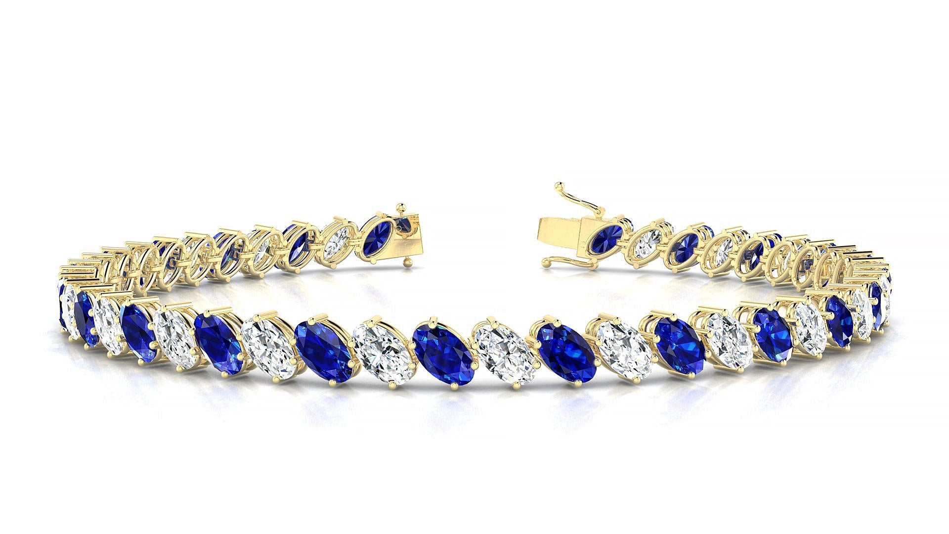 Nîmes 1-1 | 18k Yellow Gold 5 x 3 mm Oval Natural Sapphire & Diamond Tennis Bracelet