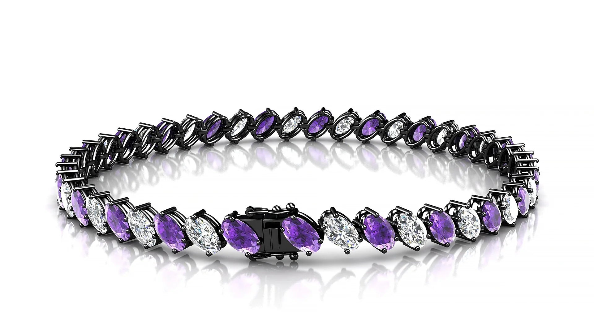 Nîmes 1-1 | 18k Black Gold 5 x 3 mm Oval Natural Amethyst & Diamond Tennis Bracelet