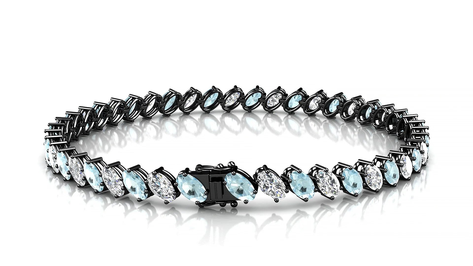 Nîmes 1-1 | 18k Black Gold 5 x 3 mm Oval Natural Aquamarine & Diamond Tennis Bracelet