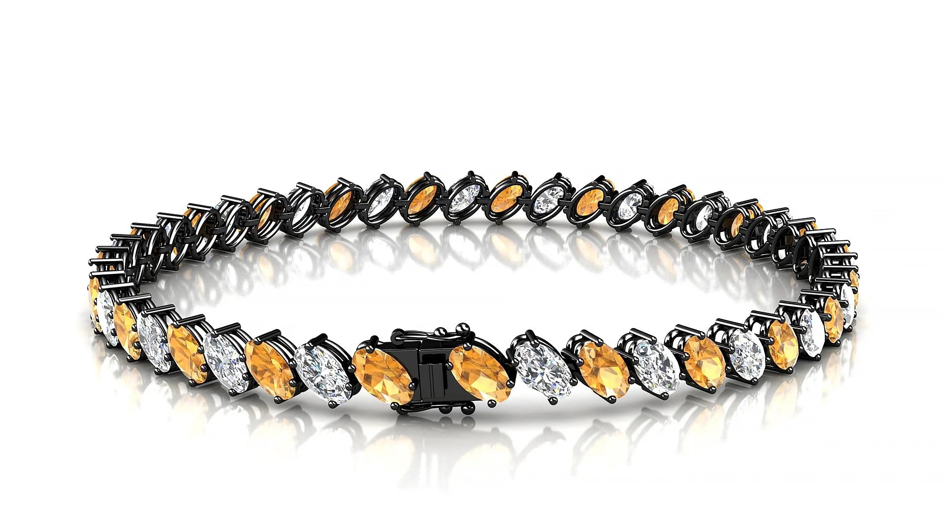 Nîmes 1-1 | 18k Black Gold 5 x 3 mm Oval Natural Citrine & Diamond Tennis Bracelet