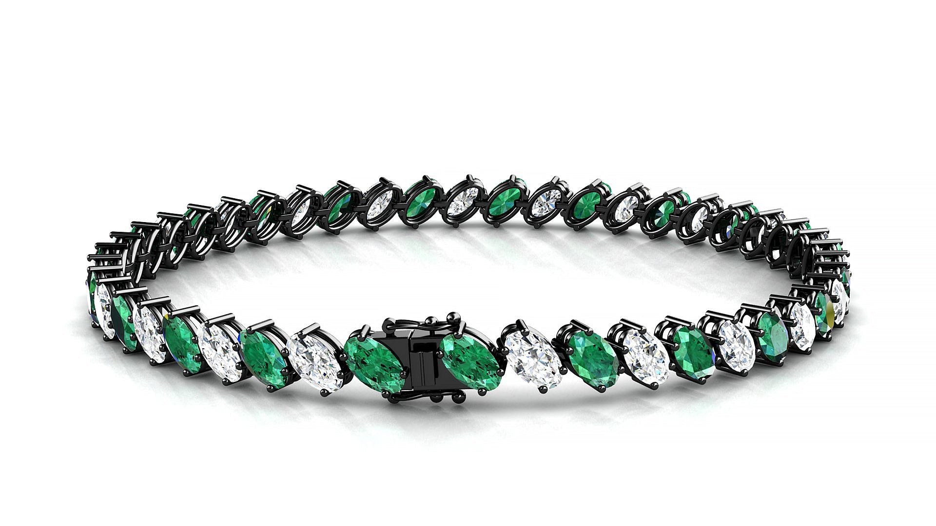 Nîmes 1-1 | 18k Black Gold 5 x 3 mm Oval Natural Emerald & Diamond Tennis Bracelet