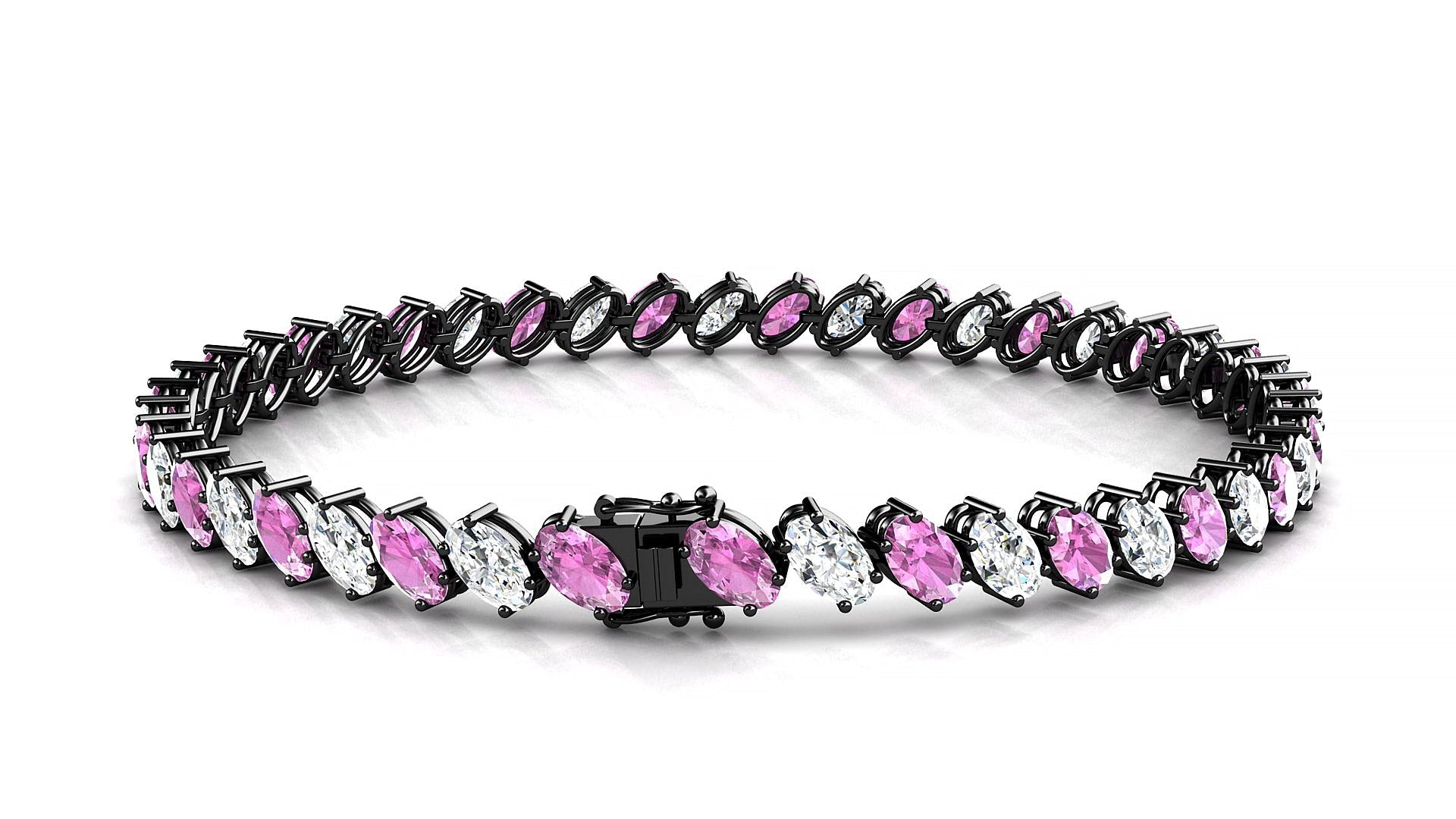 Nîmes 1-1 | 18k Black Gold 5 x 3 mm Oval Natural Pink Sapphire & Diamond Tennis Bracelet