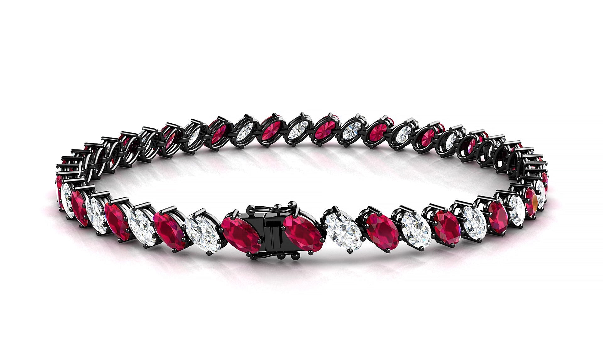 Nîmes 1-1 | 18k Black Gold 5 x 3 mm Oval Natural Ruby & Diamond Tennis Bracelet
