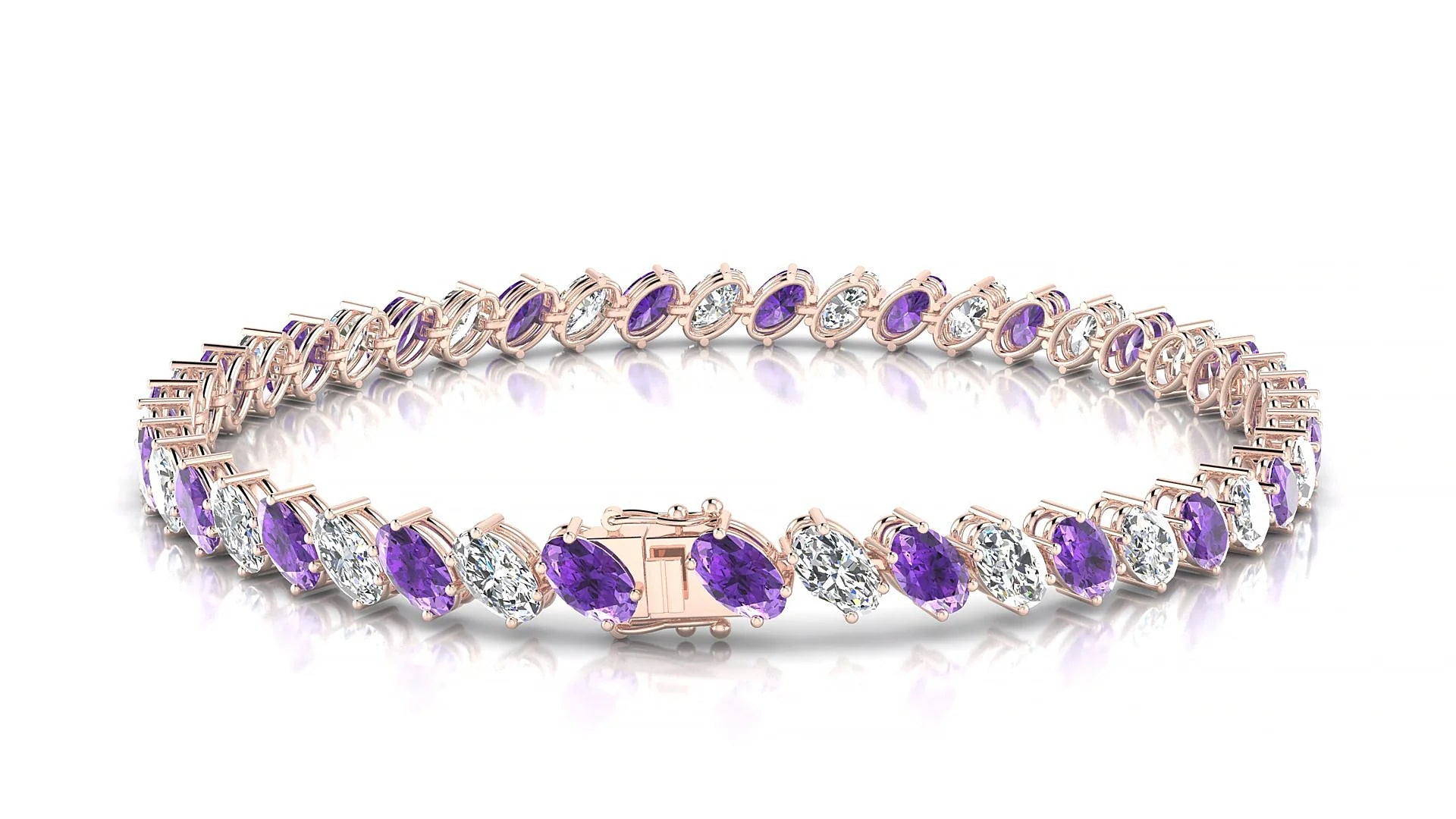 Nîmes 1-1 | 18k Rose Gold 5 x 3 mm Oval Natural Amethyst & Diamond Tennis Bracelet