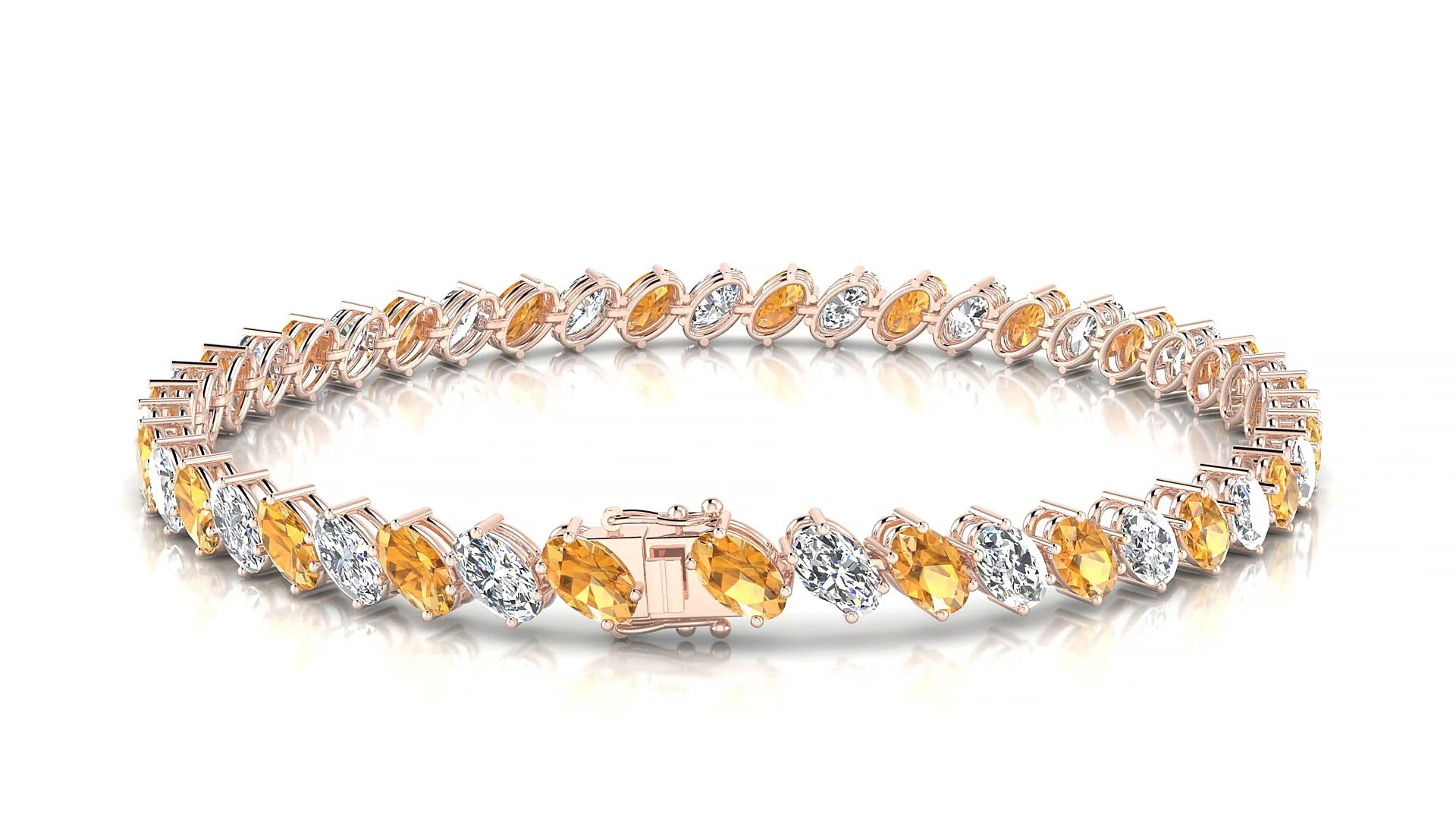 Nîmes 1-1 | 18k Rose Gold 5 x 3 mm Oval Natural Citrine & Diamond Tennis Bracelet
