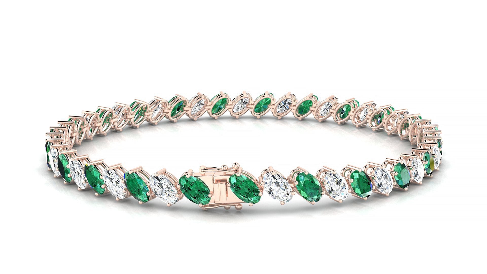 Nîmes 1-1 | 18k Rose Gold 5 x 3 mm Oval Natural Emerald & Diamond Tennis Bracelet