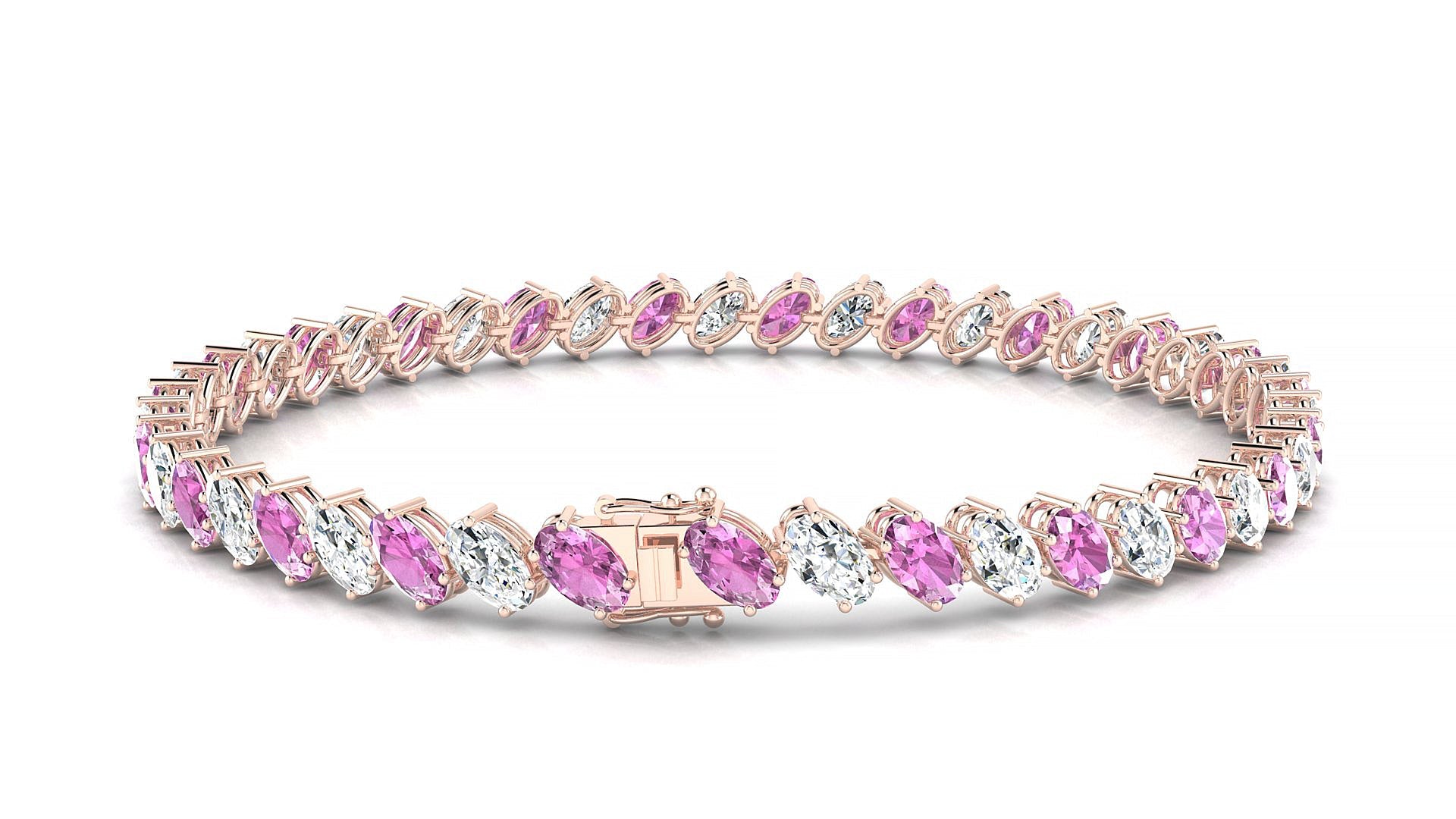 Nîmes 1-1 | 18k Rose Gold 5 x 3 mm Oval Natural Pink Sapphire & Diamond Tennis Bracelet