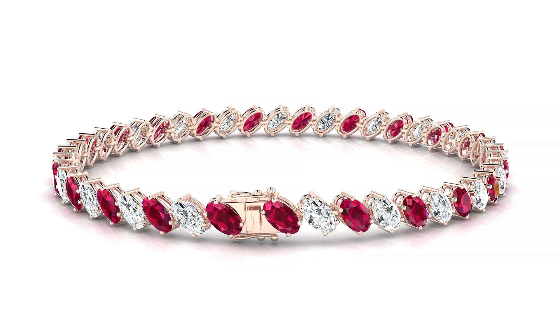 Nîmes 1-1 | 18k Rose Gold 5 x 3 mm Oval Natural Ruby & Diamond Tennis Bracelet