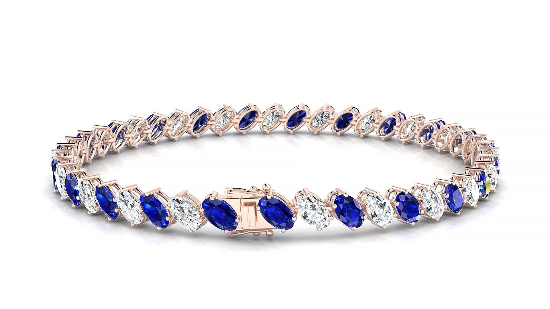 Nîmes 1-1 | 18k Rose Gold 5 x 3 mm Oval Natural Sapphire & Diamond Tennis Bracelet