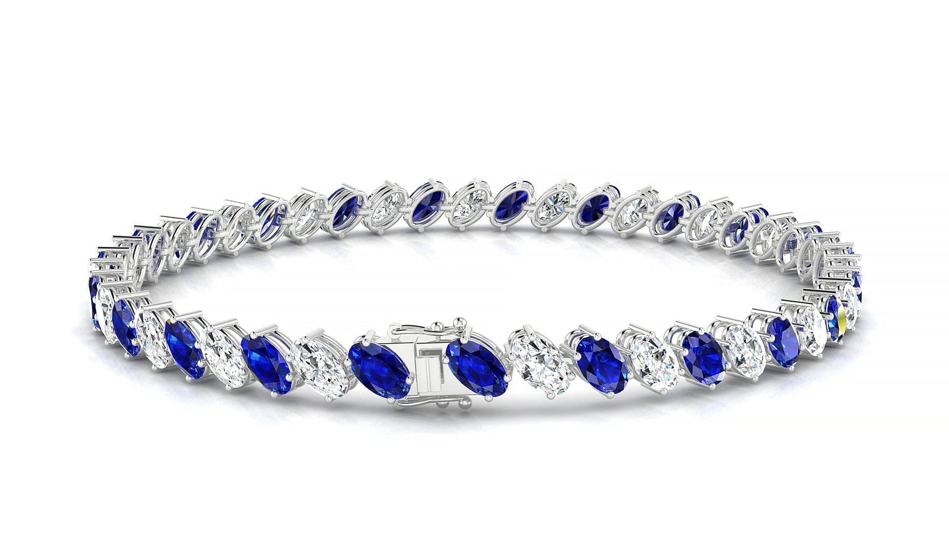 Nîmes 1-1 | 18k White Gold 5 x 3 mm Oval Natural Sapphire & Diamond Tennis Bracelet