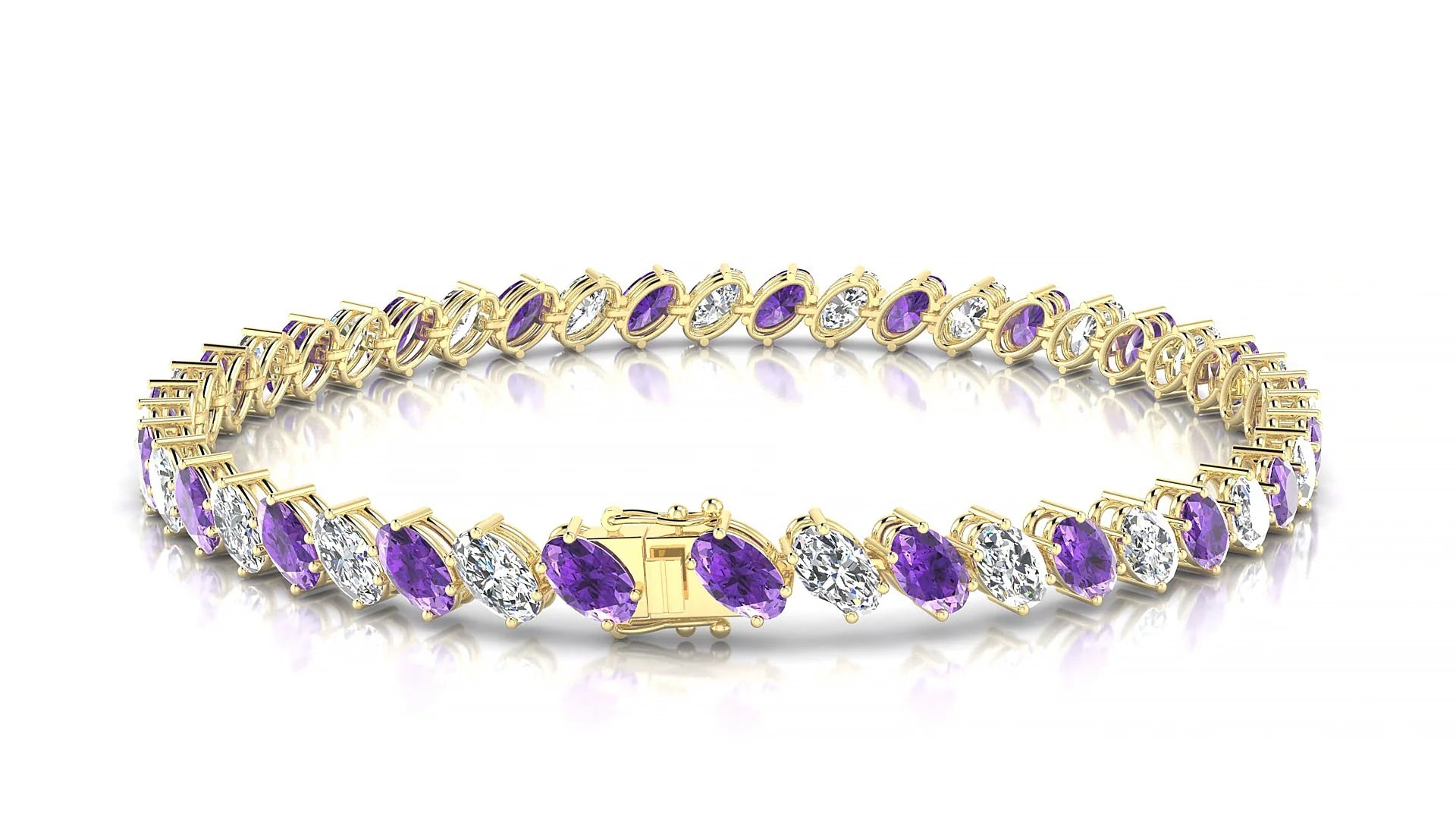 Nîmes 1-1 | 18k Yellow Gold 5 x 3 mm Oval Natural Amethyst & Diamond Tennis Bracelet