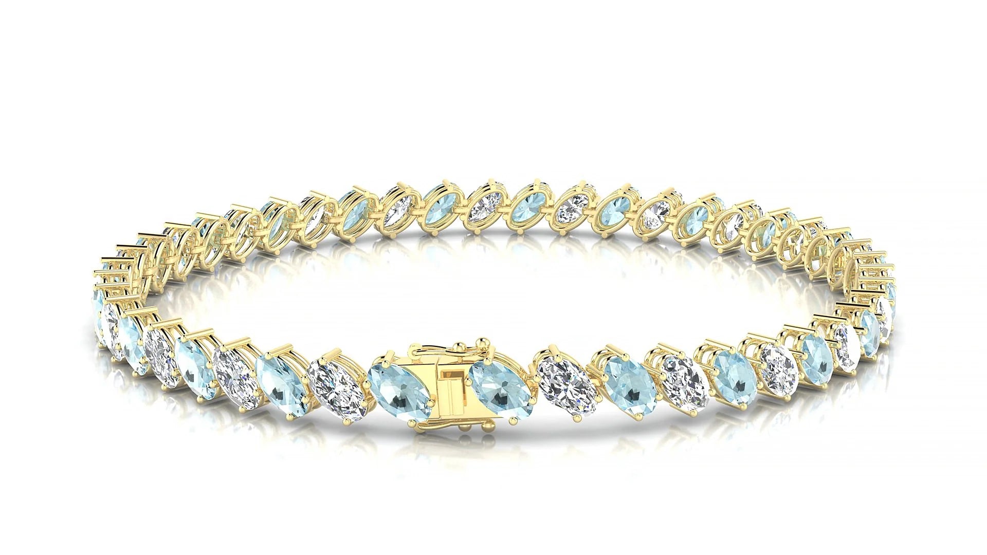 Nîmes 1-1 | 18k Yellow Gold 5 x 3 mm Oval Natural Aquamarine & Diamond Tennis Bracelet