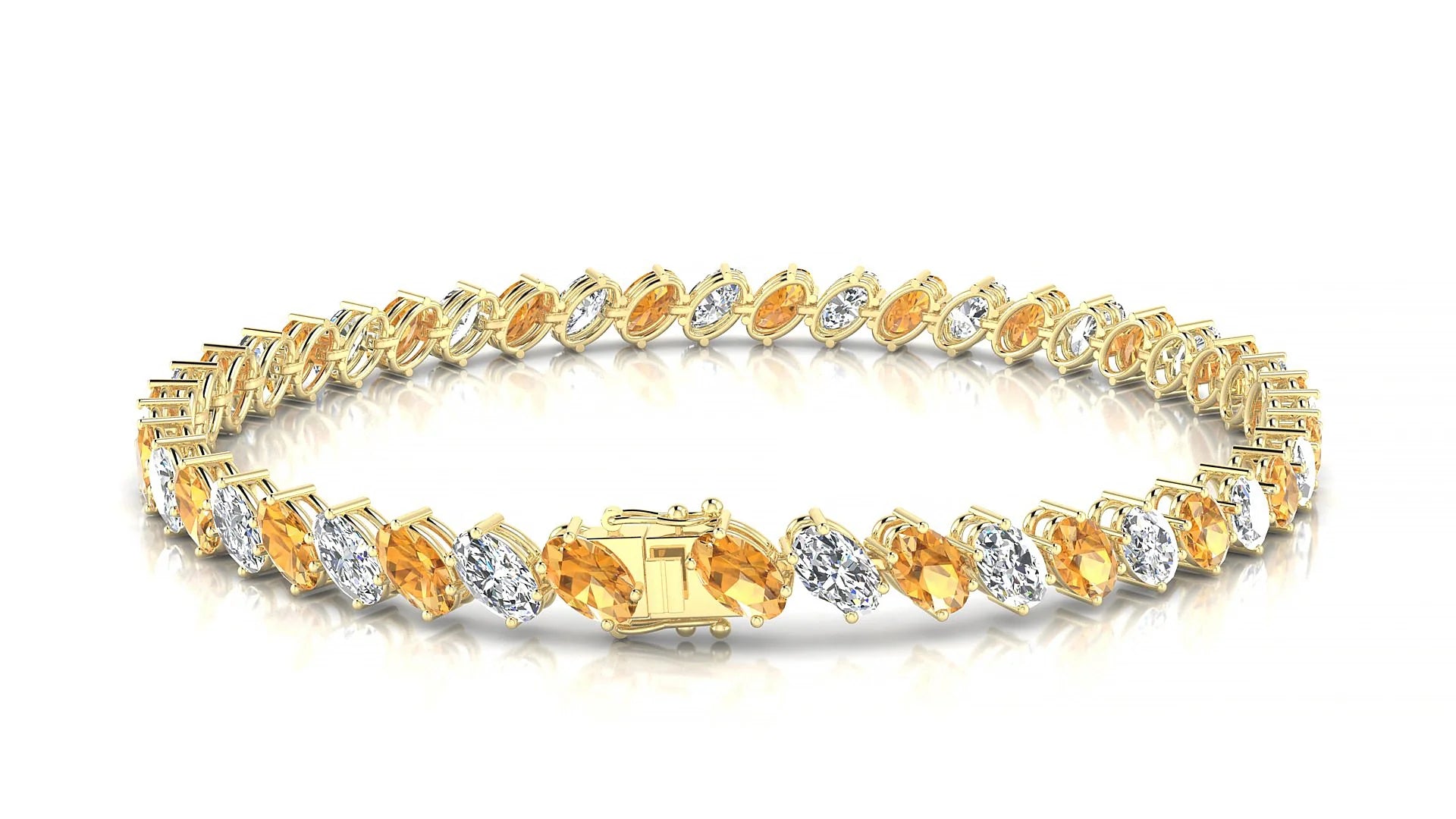 Nîmes 1-1 | 18k Yellow Gold 5 x 3 mm Oval Natural Citrine & Diamond Tennis Bracelet