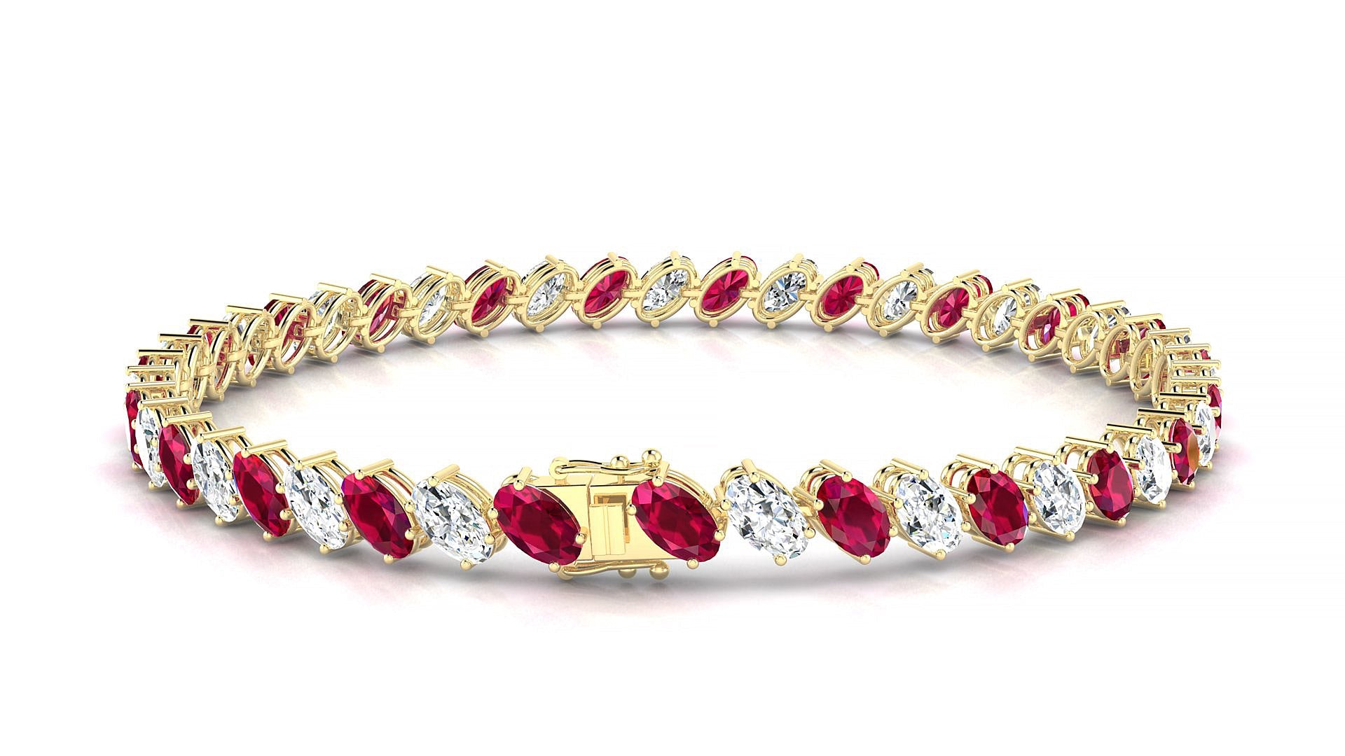 Nîmes 1-1 | 18k Yellow Gold 5 x 3 mm Oval Natural Ruby & Diamond Tennis Bracelet