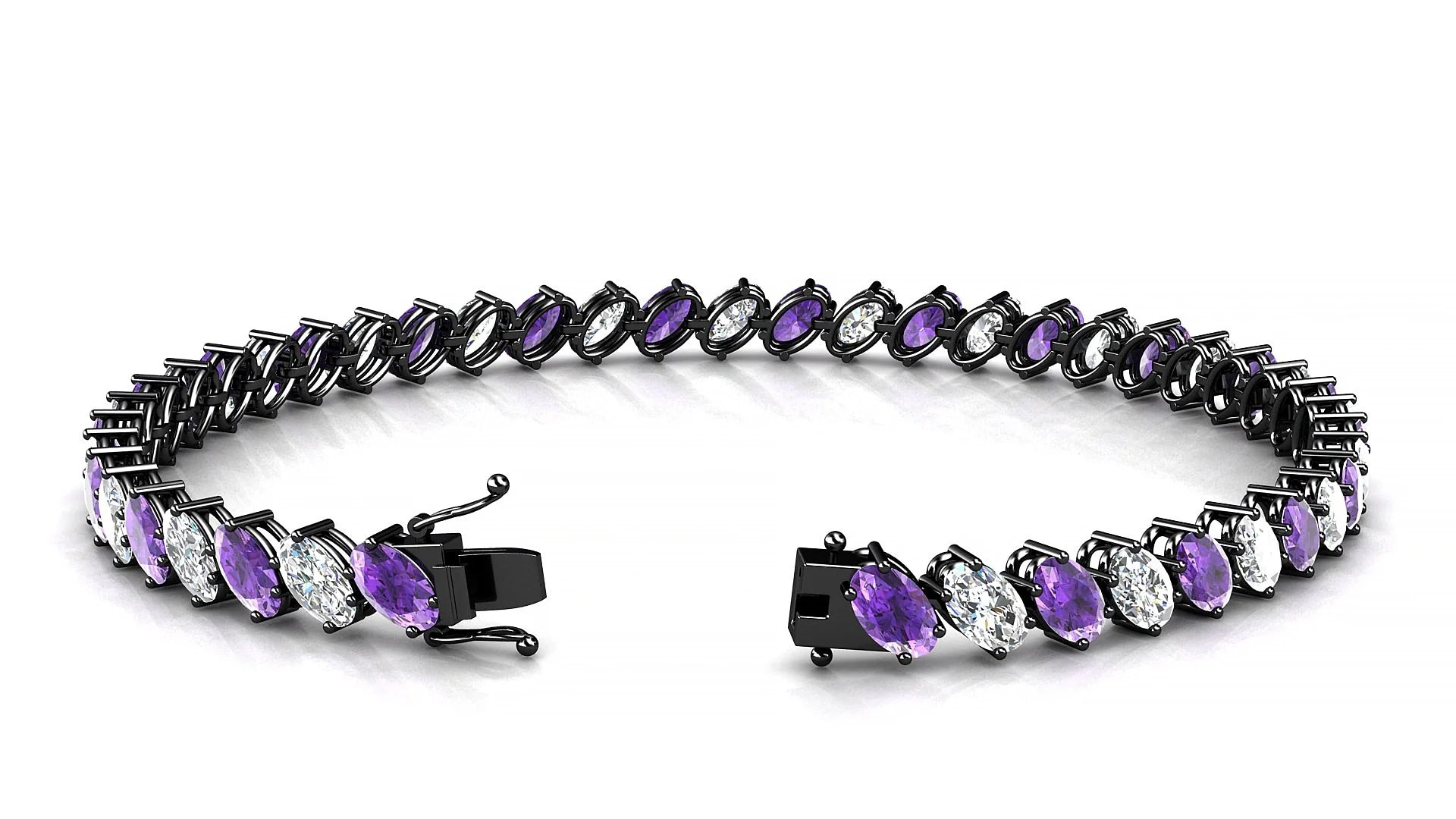 Nîmes 1-1 | 18k Black Gold 5 x 3 mm Oval Natural Amethyst & Diamond Tennis Bracelet