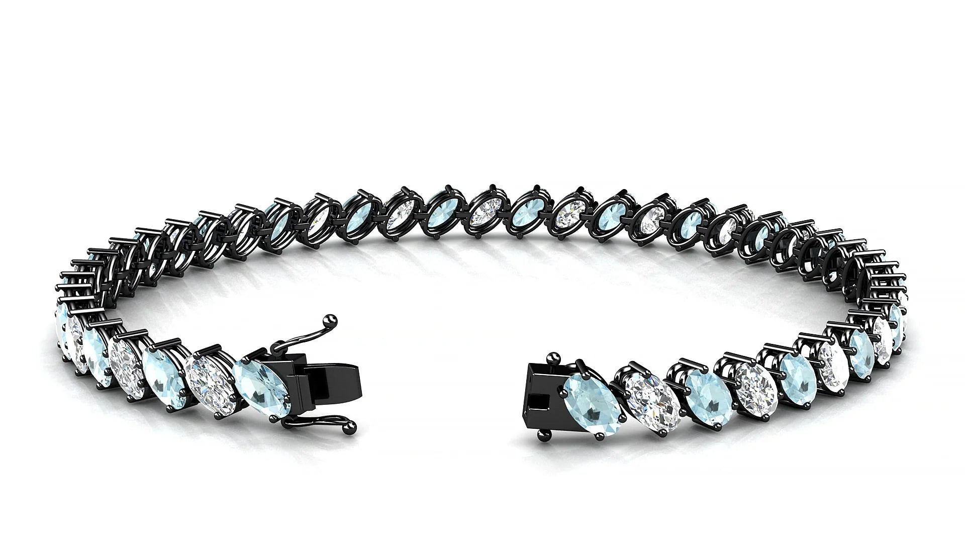 Nîmes 1-1 | 18k Black Gold 5 x 3 mm Oval Natural Aquamarine & Diamond Tennis Bracelet