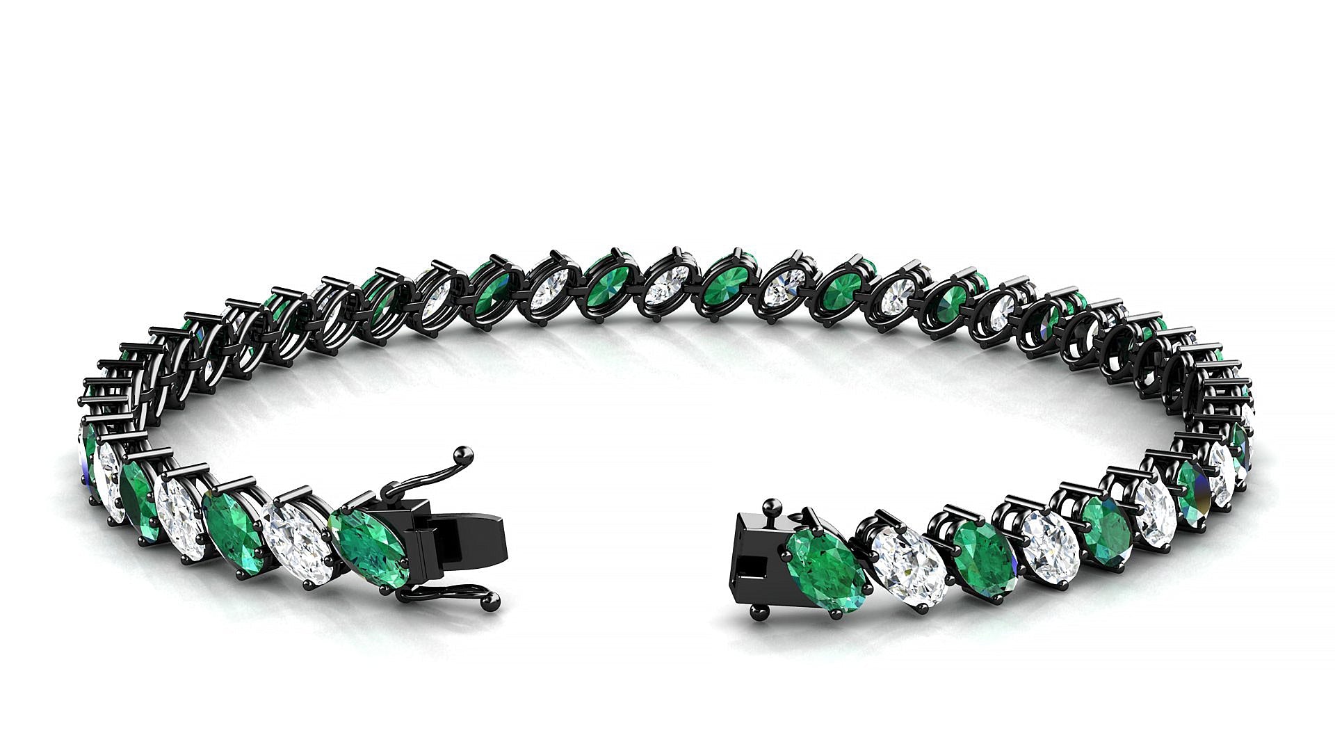 Nîmes 1-1 | 18k Black Gold 5 x 3 mm Oval Natural Emerald & Diamond Tennis Bracelet