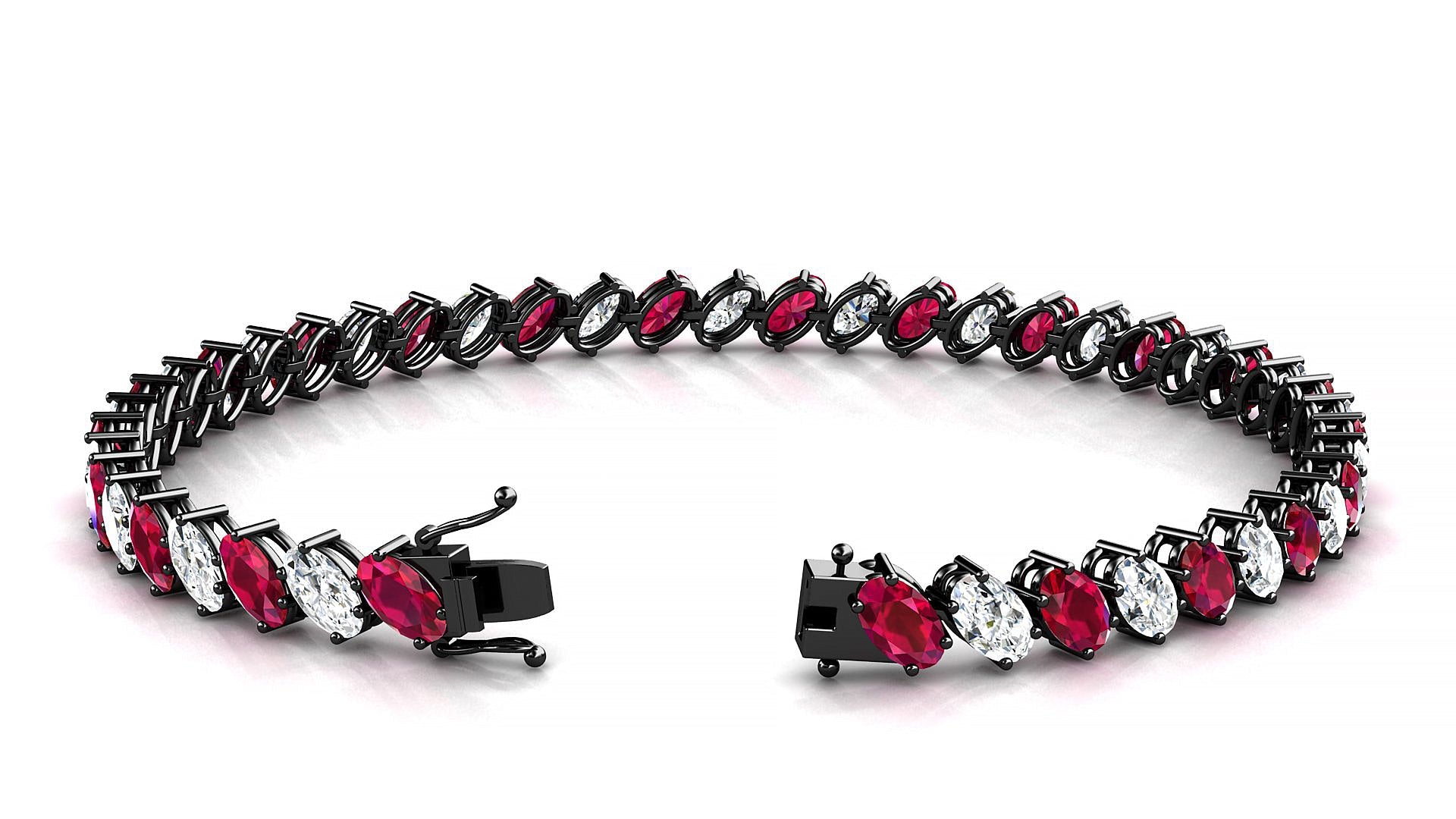 Nîmes 1-1 | 18k Black Gold 5 x 3 mm Oval Natural Ruby & Diamond Tennis Bracelet