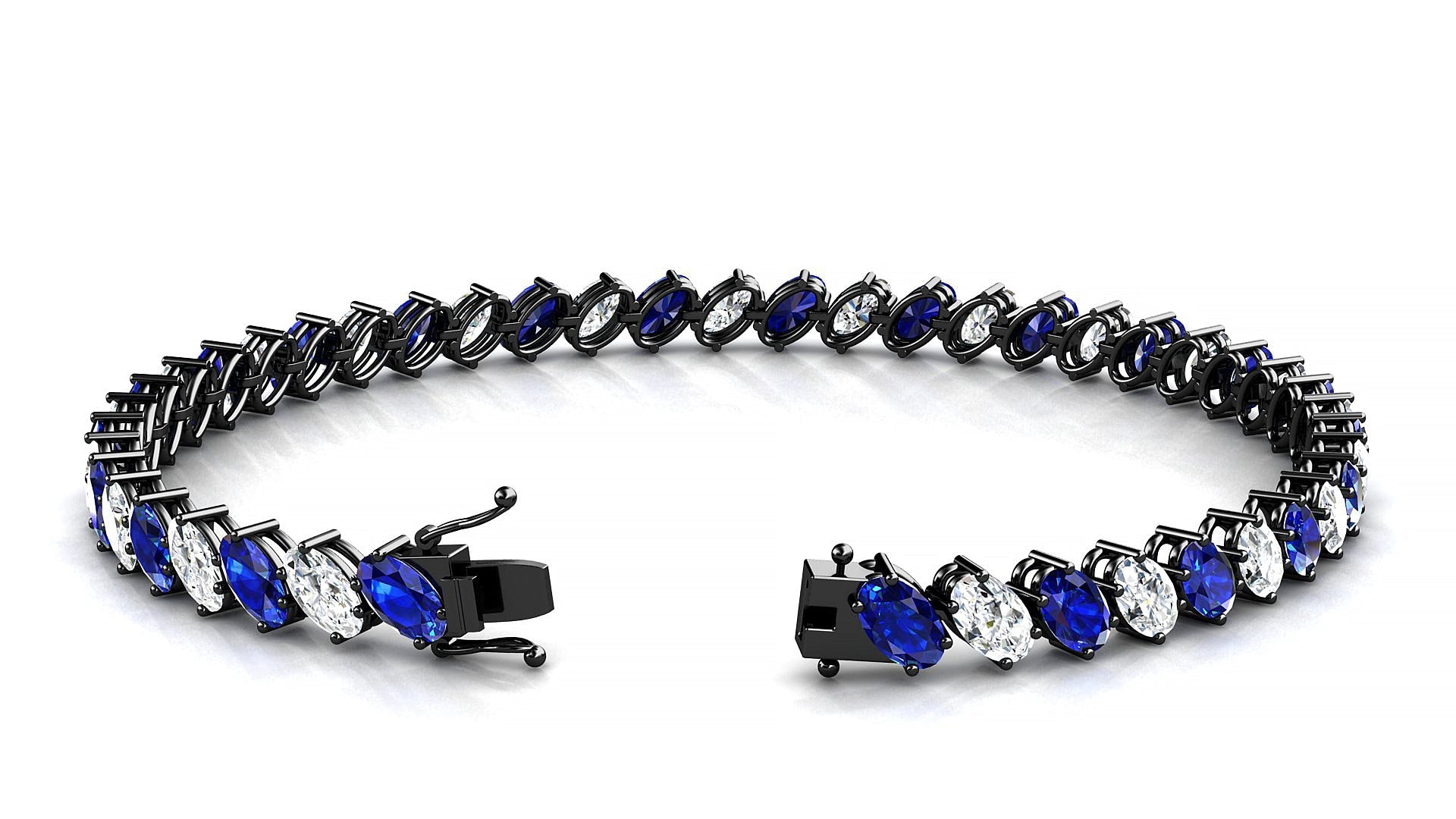 Nîmes 1-1 | 18k Black Gold 5 x 3 mm Oval Natural Sapphire & Diamond Tennis Bracelet