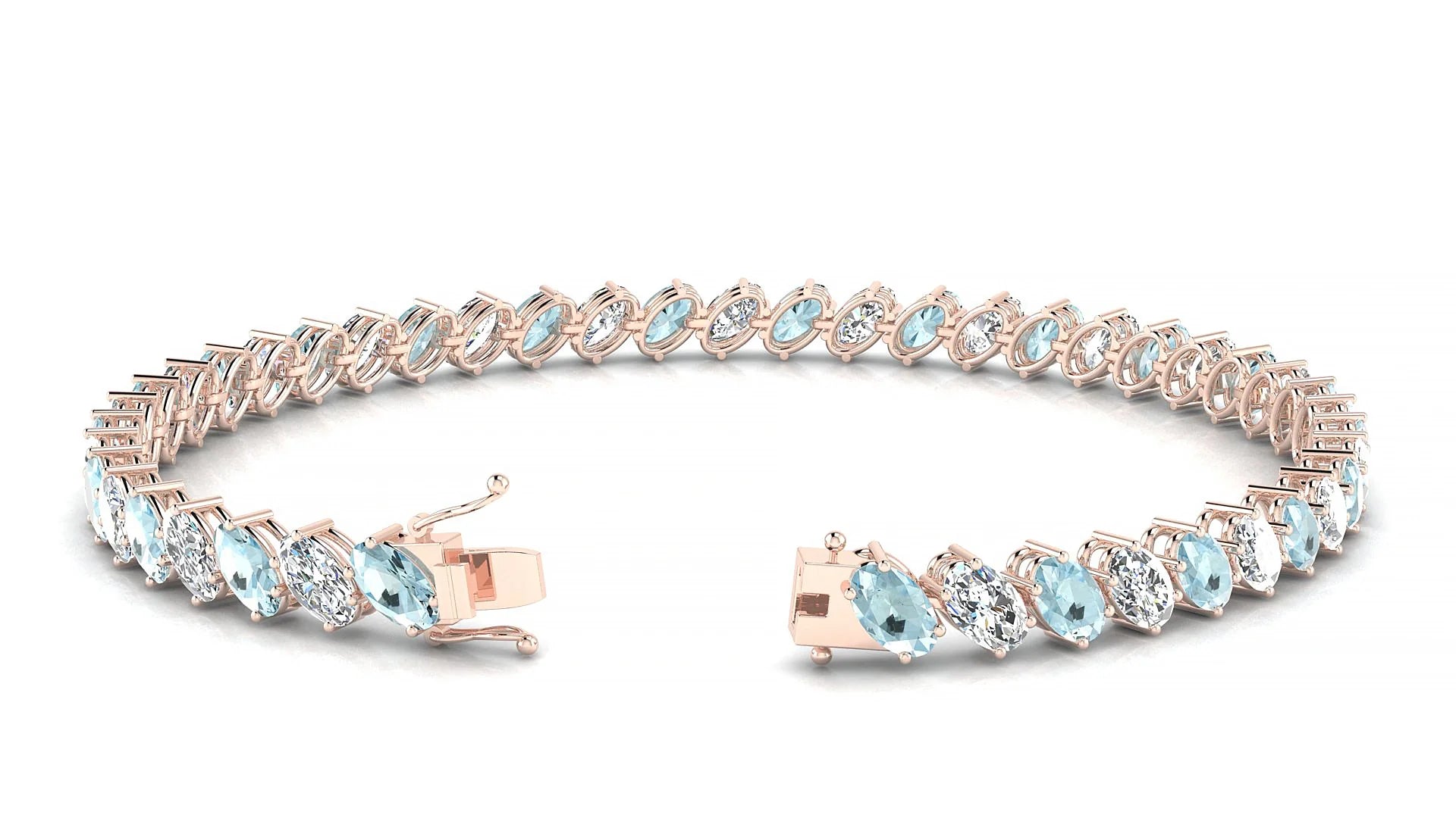 Nîmes 1-1 | 18k Rose Gold 5 x 3 mm Oval Natural Aquamarine & Diamond Tennis Bracelet
