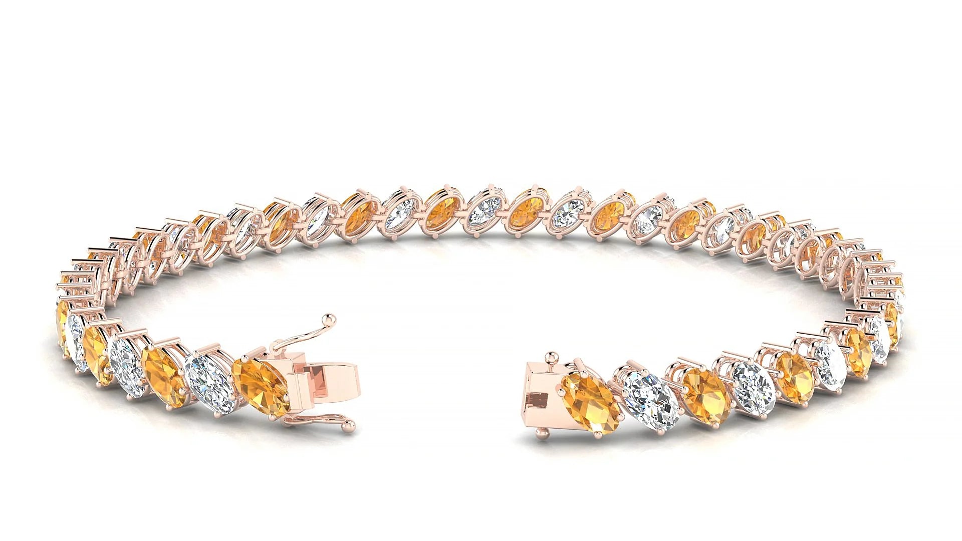 Nîmes 1-1 | 18k Rose Gold 5 x 3 mm Oval Natural Citrine & Diamond Tennis Bracelet